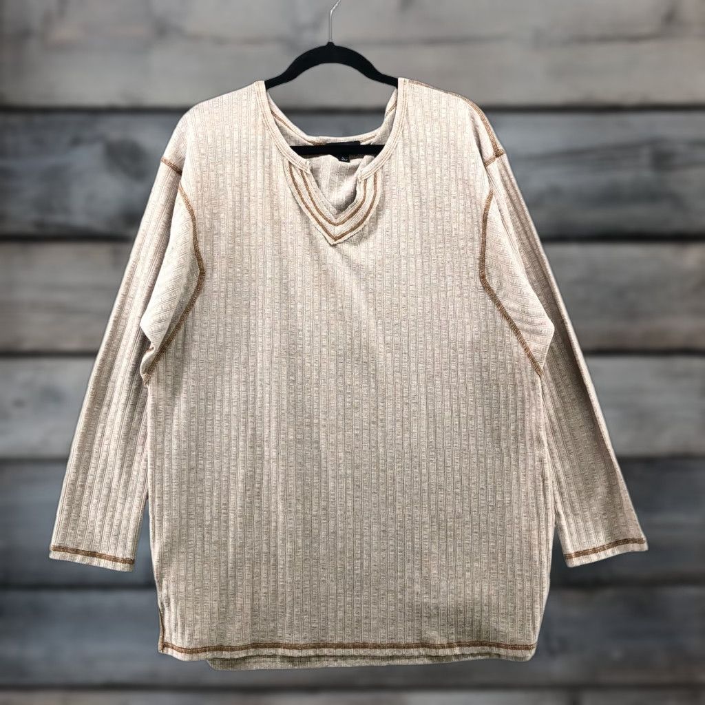 Vintage Gigio USA Oversized Tunic Boho Long Sleeve Top Beige Ribbed Womens L Shirt Size L / US 10 / IT 46 - 1 Thumbnail