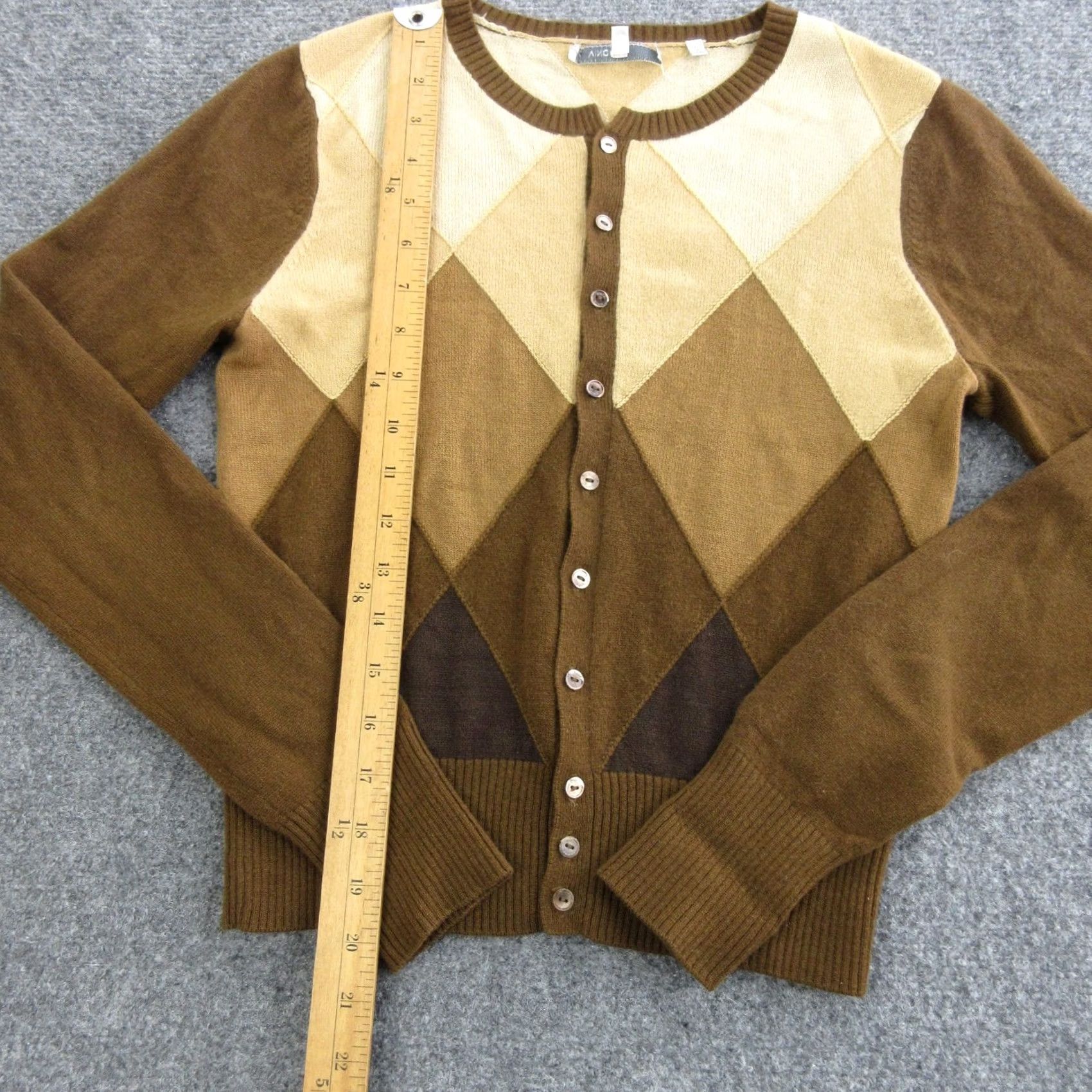 Vince Vince Cardigan Womens S Brown 100% Cashmere Crewneck Argyle Button Knit Lightweight Winter Casual Size S / US 4 / IT 40 - 2 Thumbnail