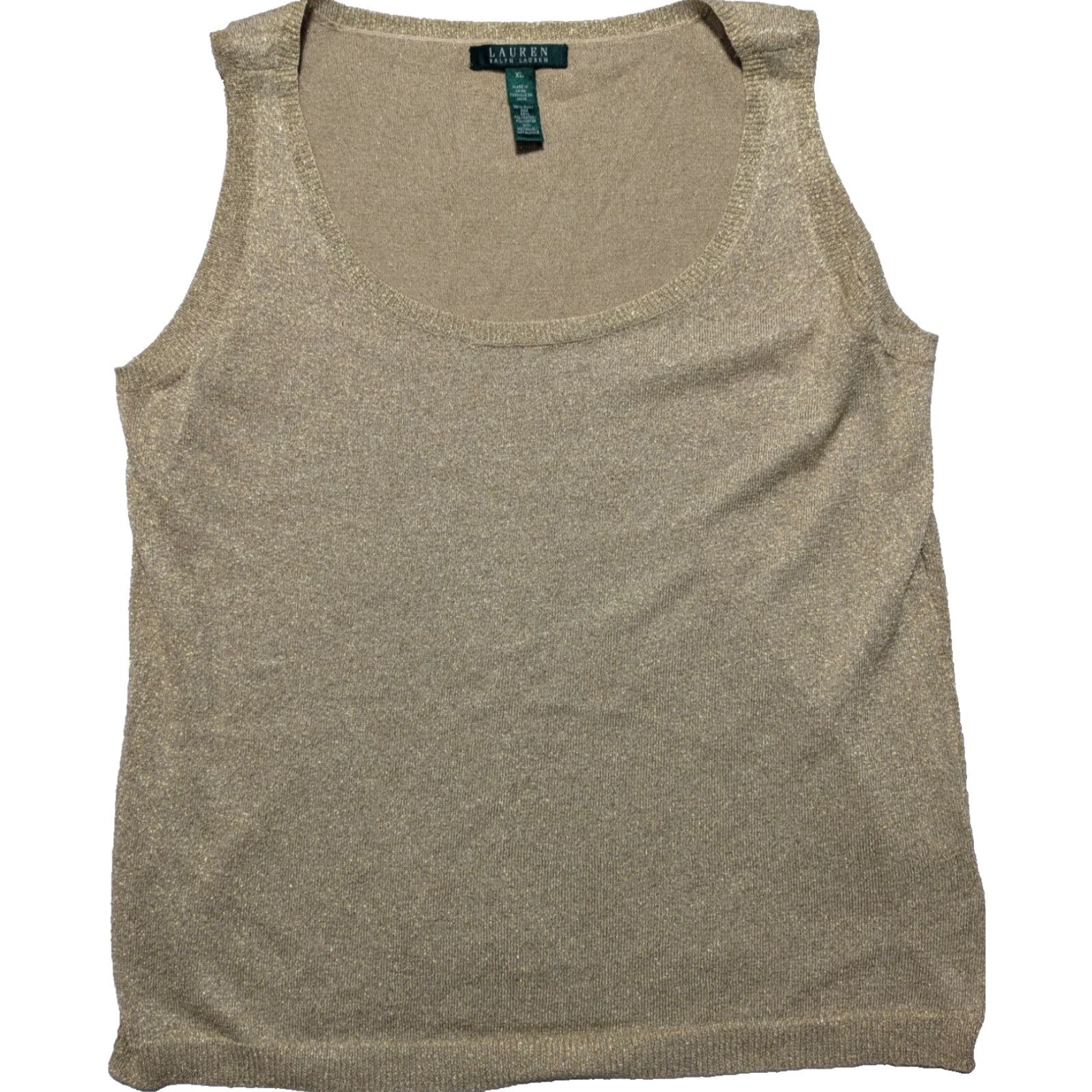 LAUREN RALPH LAUREN Gold Metallic Silk Blend Scoop Sleeveless Top - Women XL EUC main image 1