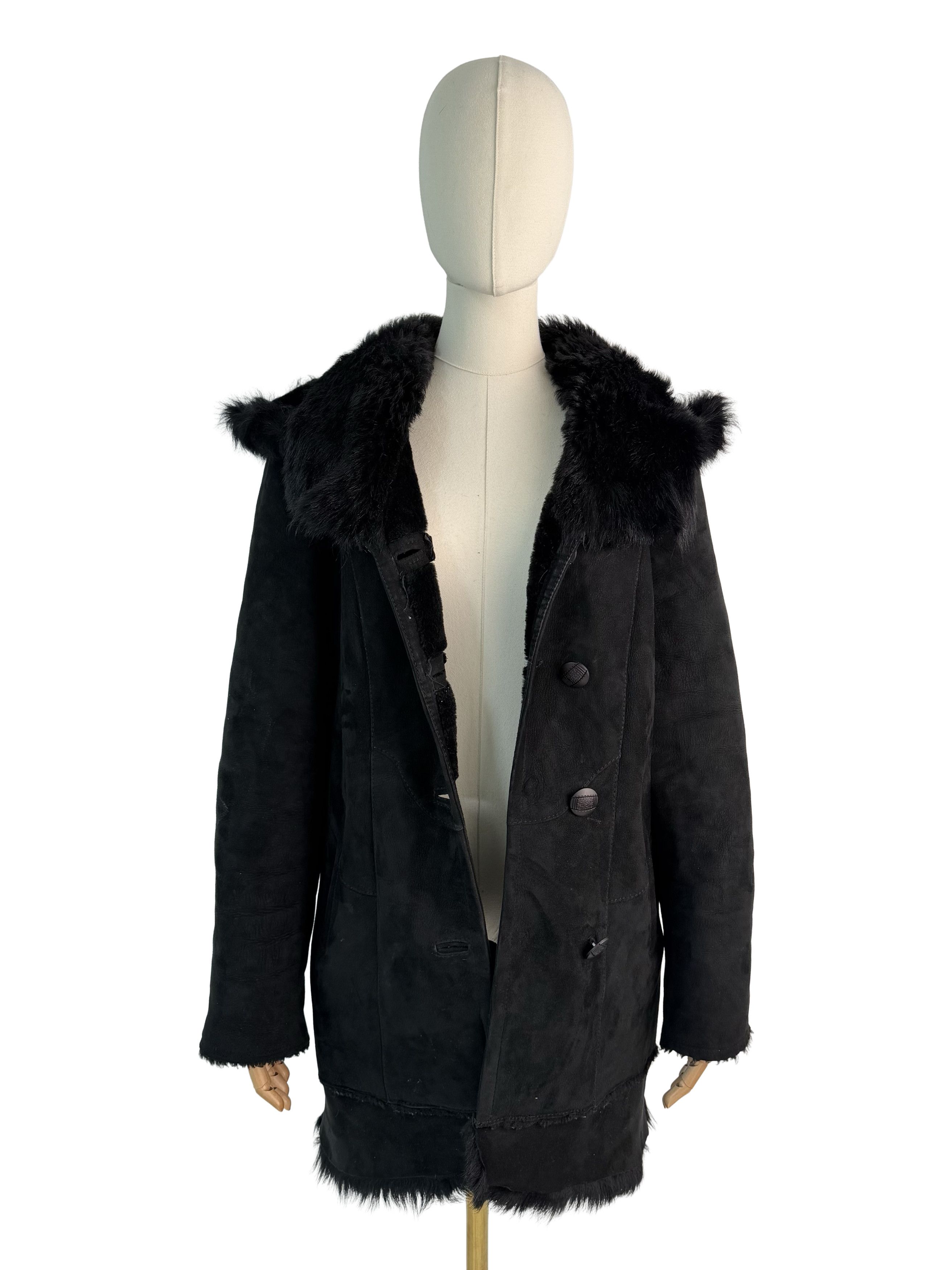 Vintage Vintage Genuine Shearling Sheepskin Coat Black Hooded Jacket Size L / US 10 / IT 46 - 4 Thumbnail