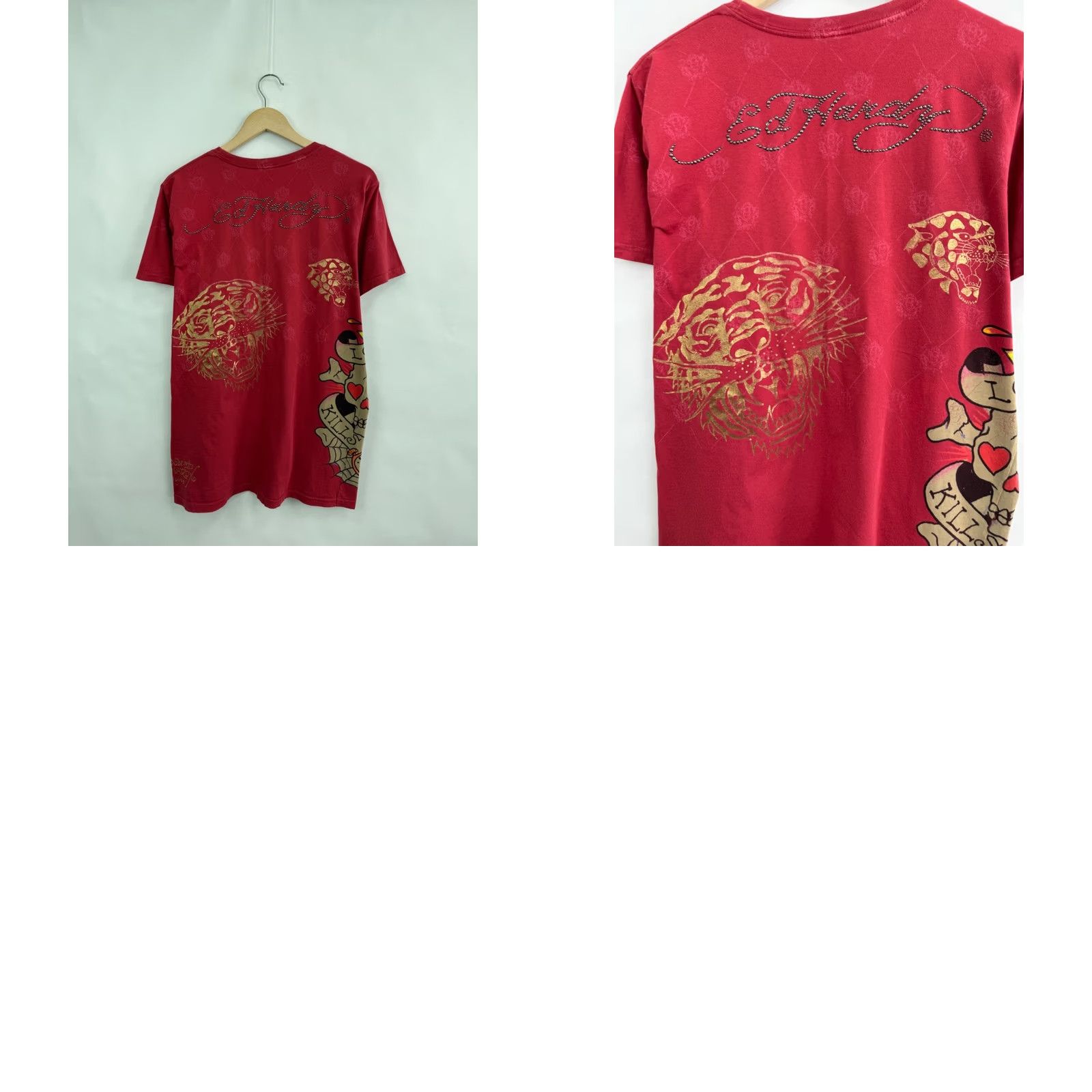 Ed Hardy VINTAGE ED Hardy T-Shirt Men L Red Retro 7829 Christian Audigier USA Sleeve Short Crew Neck cotton Size US L / EU 52-54 / 3 - 8 Thumbnail