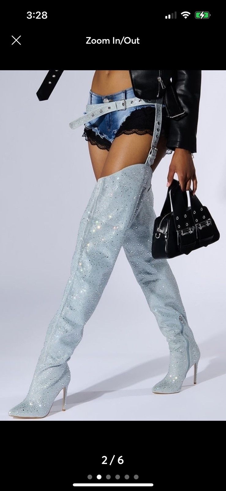 Other Denim Thigh High Rhinestone Chaps Style Boots Size US 10 / IT 40 - 4 Thumbnail