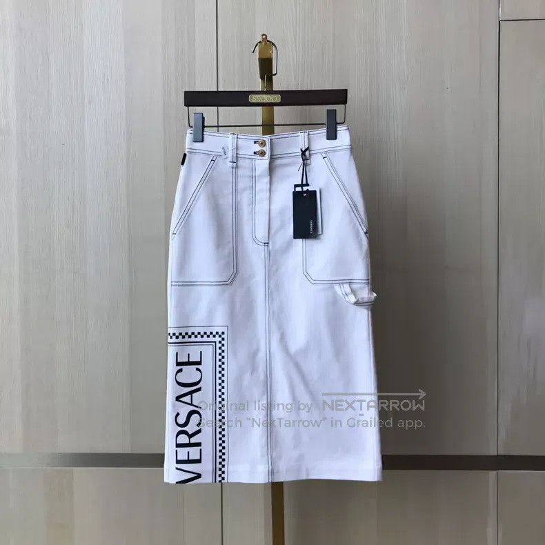 Versace Versace White denim skirt Size L / US 10 / IT 46 - 1 Thumbnail