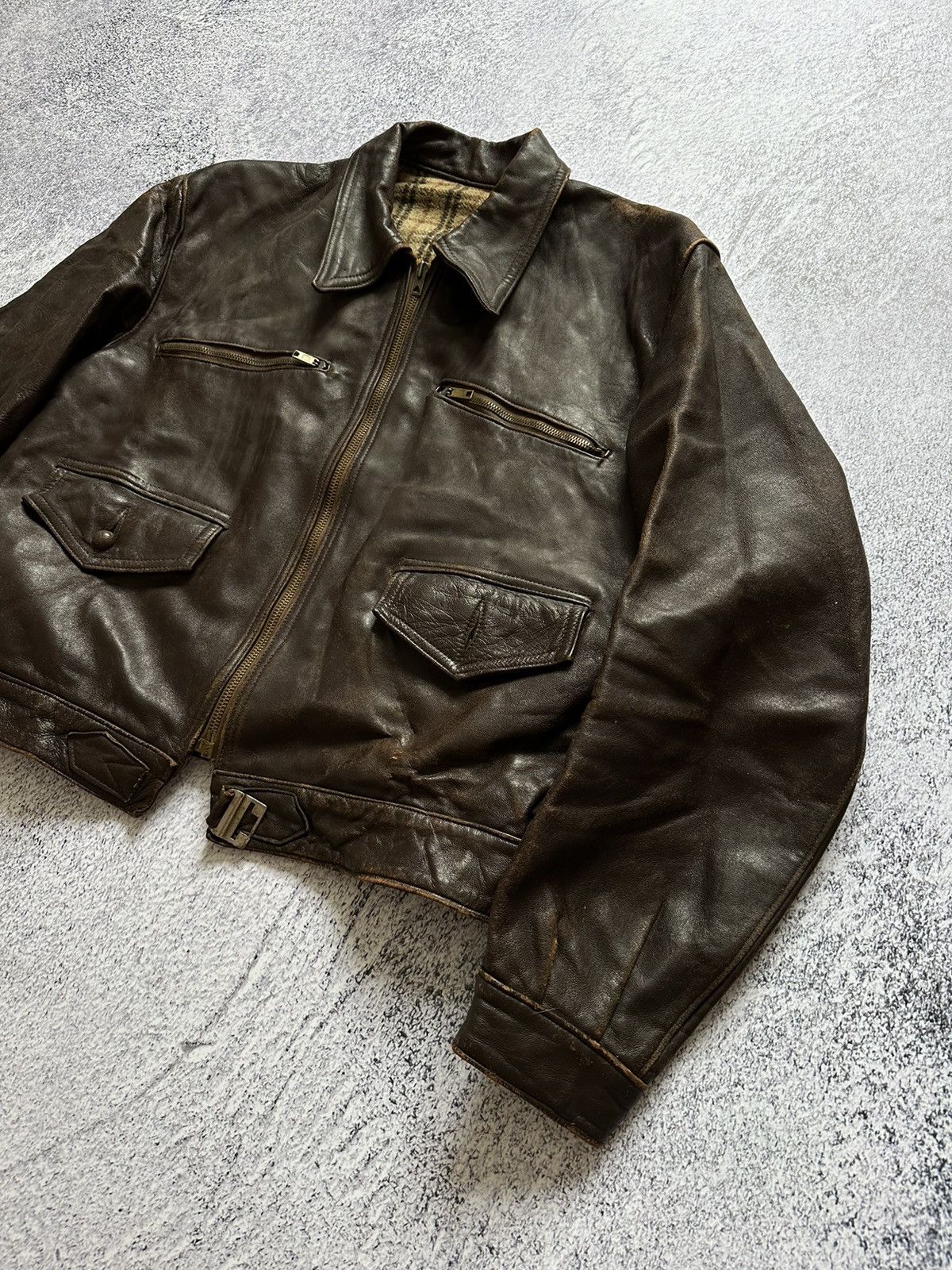 Hartmann Antique 40s French Cyclist 'Hartmann' Leather Jacket WW2 Era Size US M / EU 48-50 / 2 - 3 Thumbnail