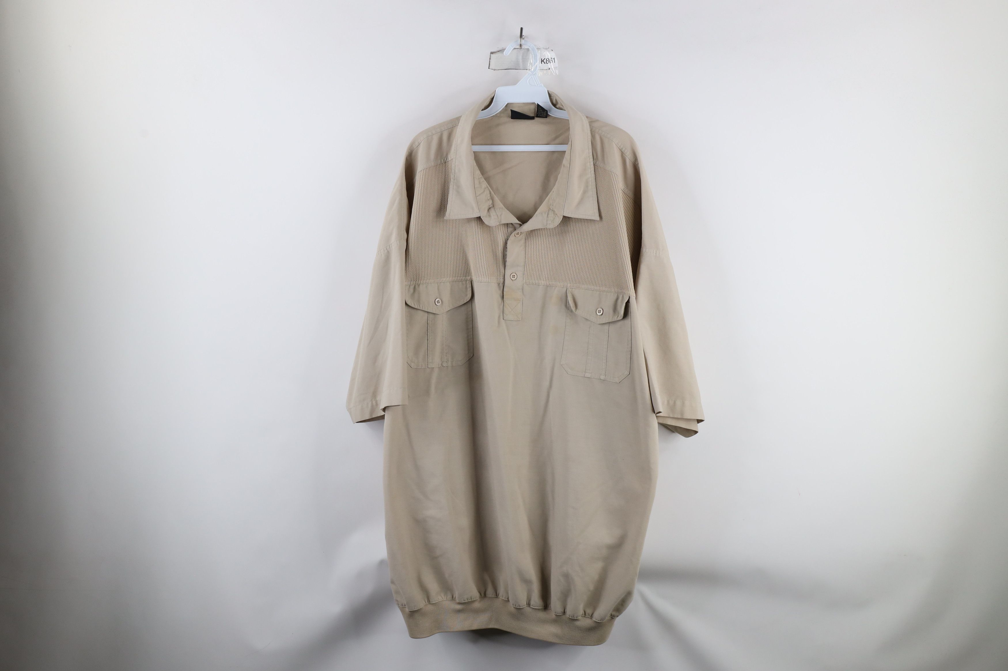 Vintage Vintage 90s Streetwear Ribbed Pullover Polo Shirt Beige Size US XXL / EU 58 / 5 - 1 Thumbnail