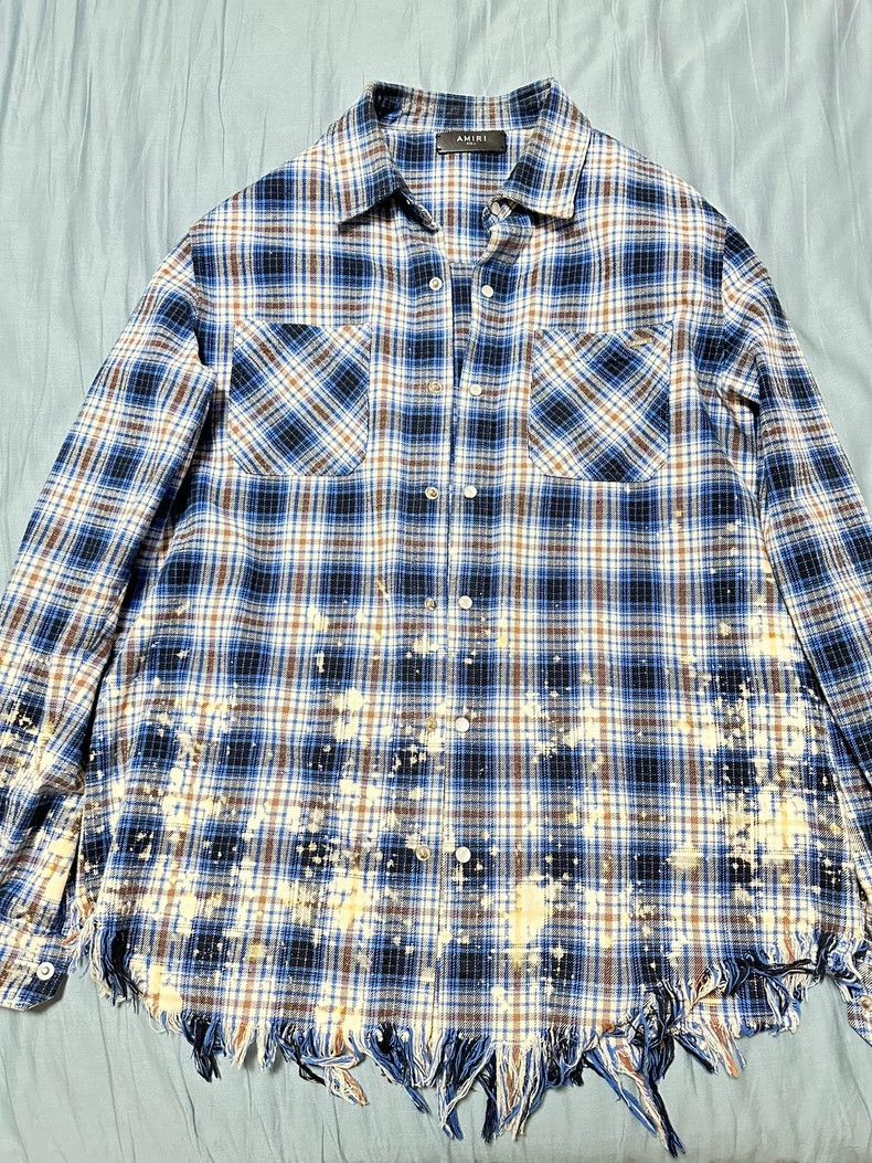 Amiri Amiri Ink-splashed tassel-fringed checkered long-sleeved s Size US L / EU 52-54 / 3 - 1 Thumbnail