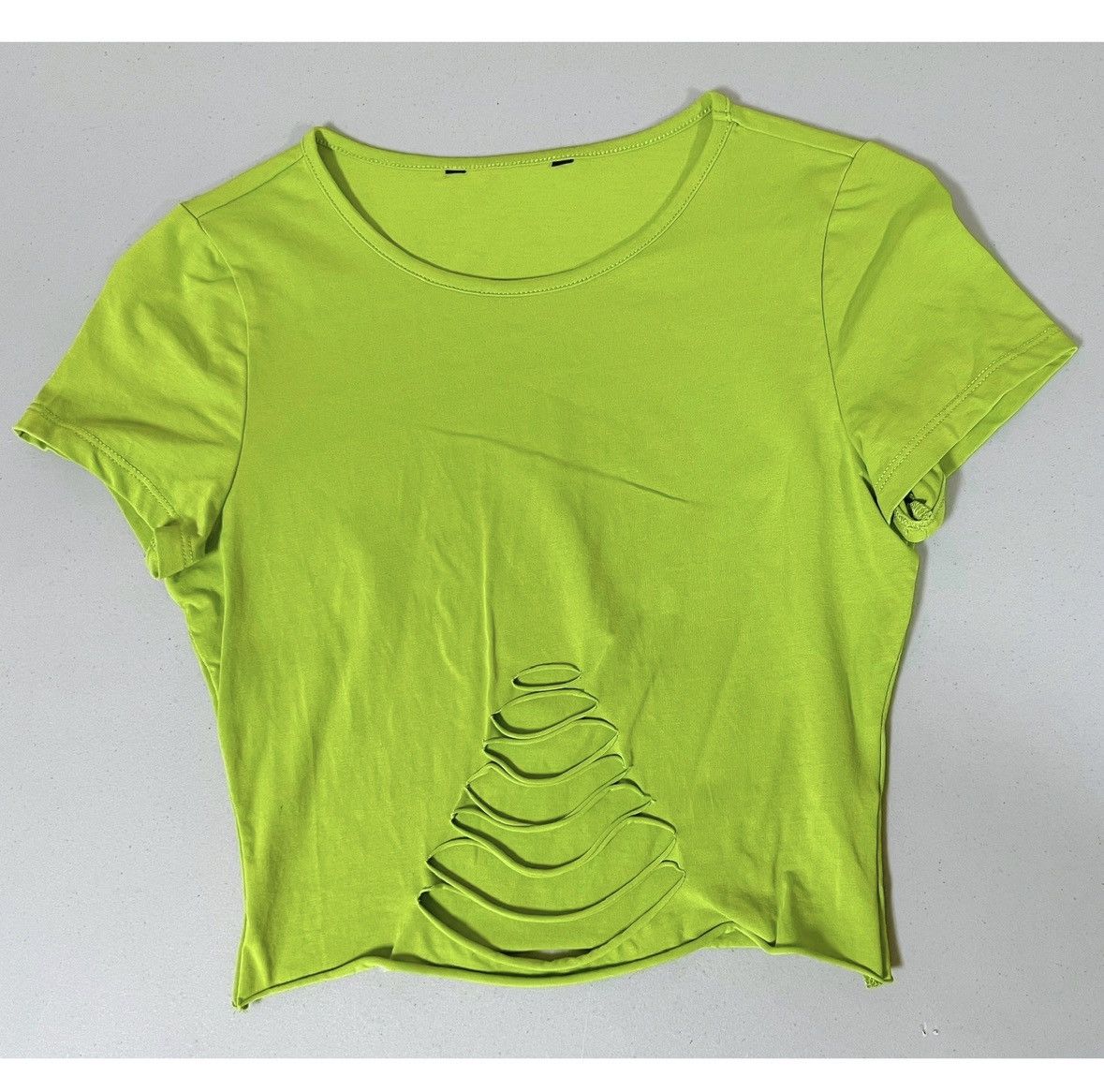 Japanese Brand Neon Lime Green Distressed Tee T-Shirt Crop Top Size XS 💚 Size XS / US 0-2 / IT 36-38 - 1 Thumbnail