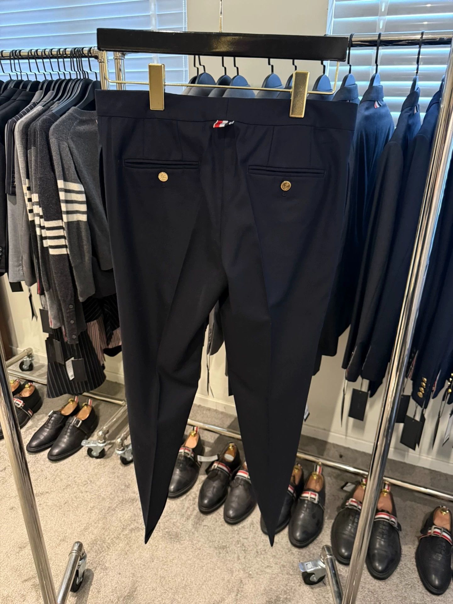 Thom Browne TB Navy Gold Button Wool Slim Fit Trousers Size40 Size 27" / US 4 / IT 40 - 2 Thumbnail