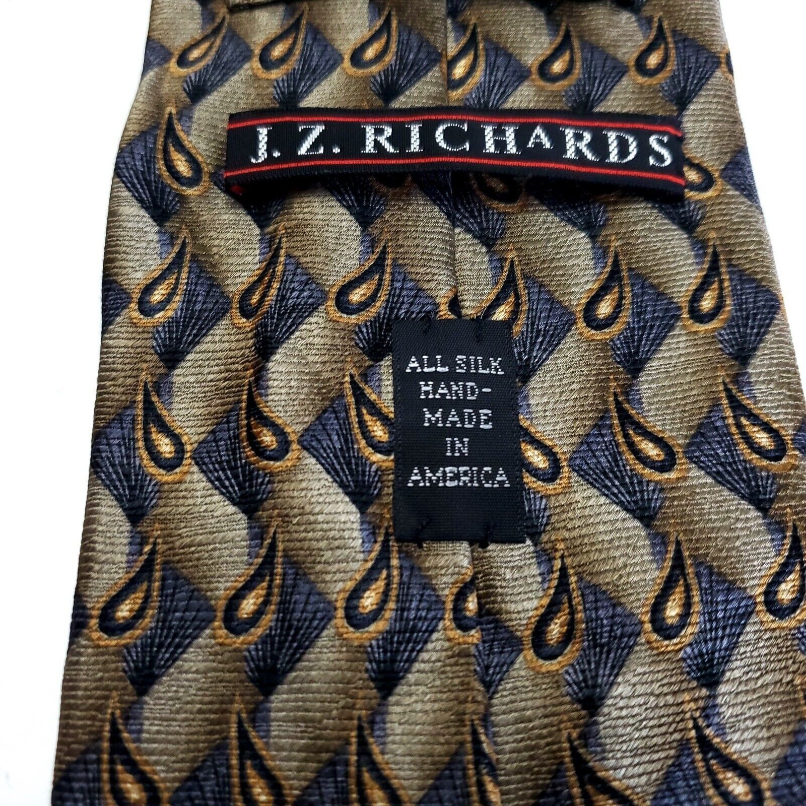Designer JZ Richards Tan Gray Paisley Geometric Print Silk Tie Size ONE SIZE - 4 Thumbnail