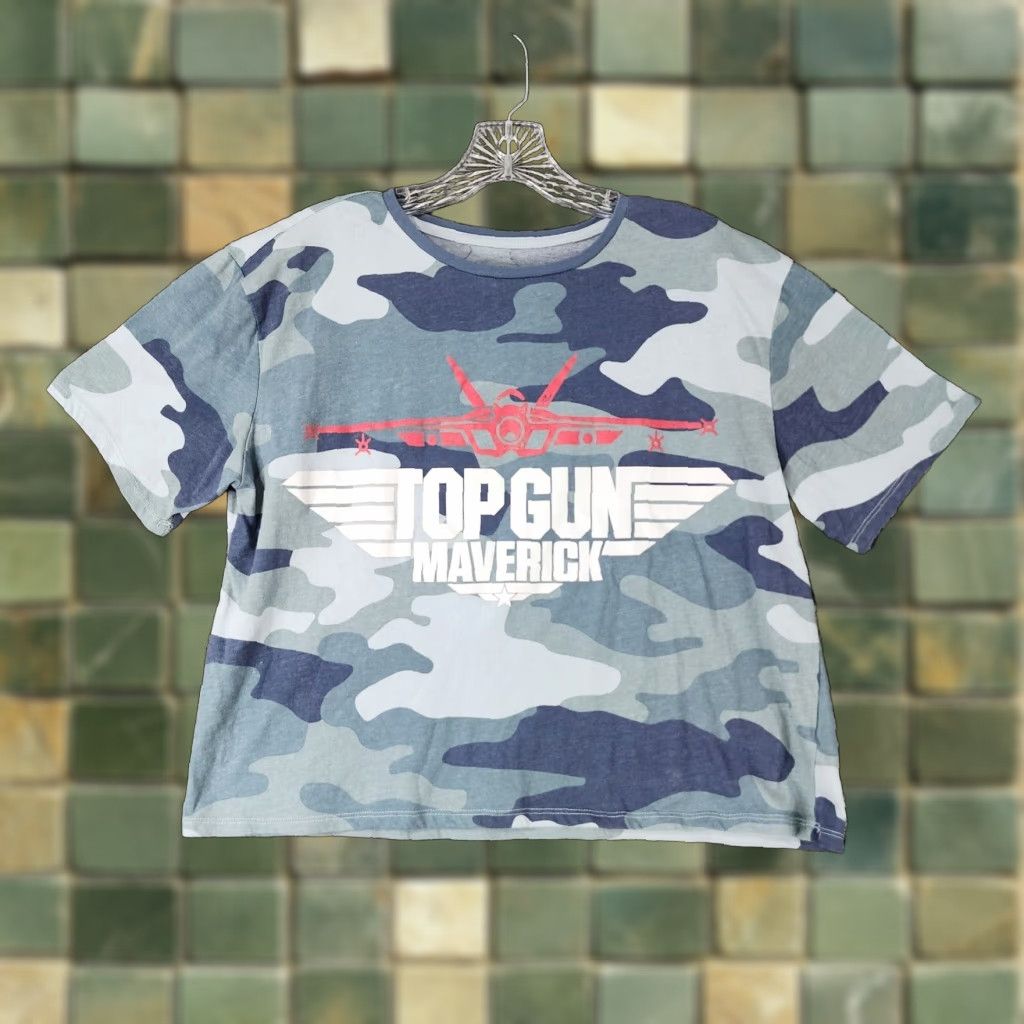 Vintage VINTAGE Top Gun Maverick Camouflage Cropped Tee Women's Blue XL Size XL / US 12-14 / IT 48-50 - 1 Thumbnail