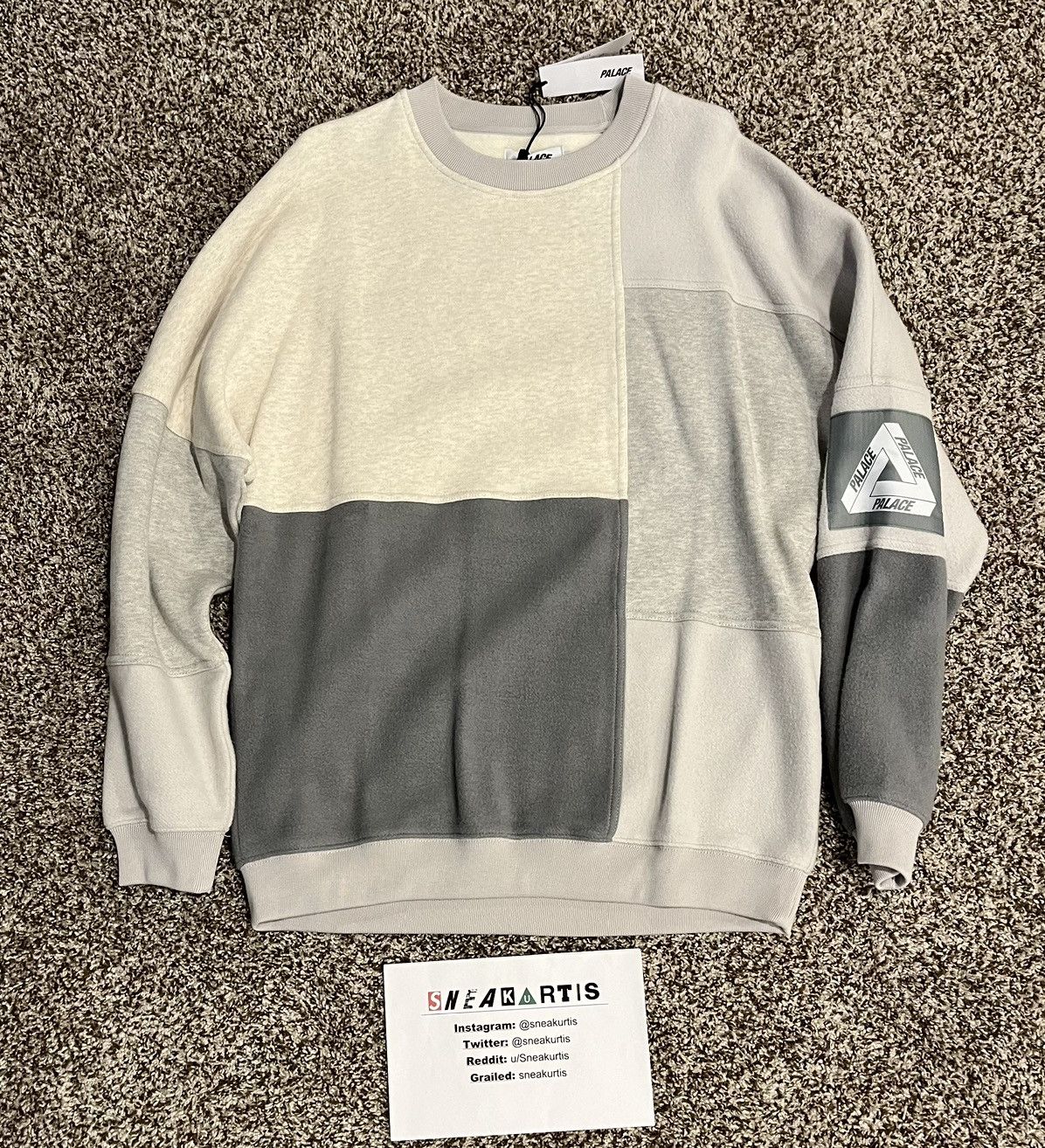 image of Palace Colour Block Crewneck ‘Grey’, Men's (Size Large)