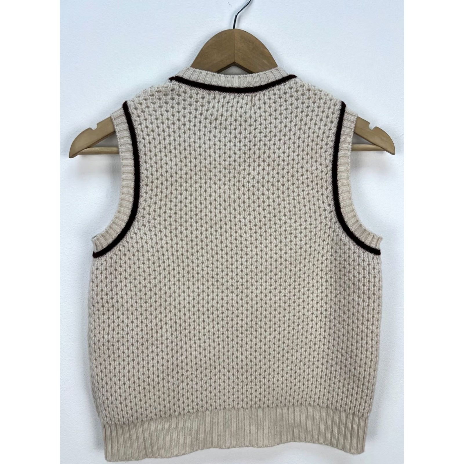 Vintage Brora Wool Sleeveless Knitted Vest Tank Top Cream Burgundy Size 8 XS/S Women's Vest Knit Crew Neck Professional Business Casual Formal Travel Size M / US 6-8 / IT 42-44 - 6 Thumbnail