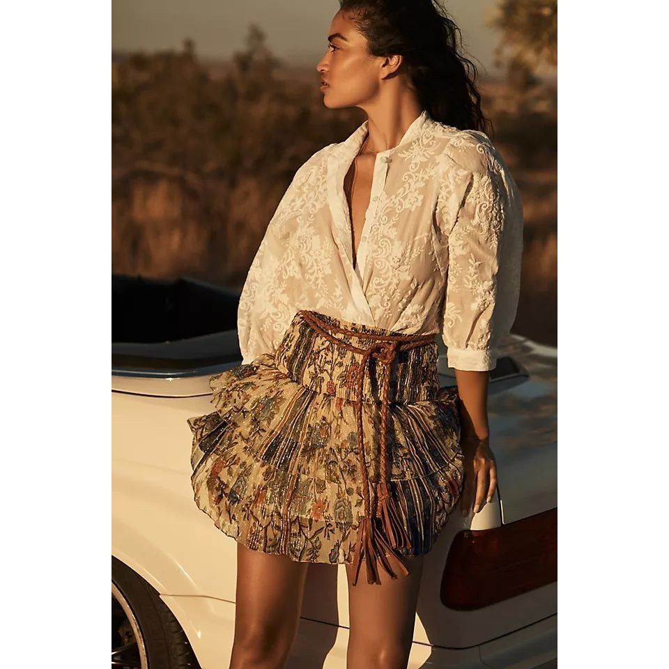 Anthropologie New Anthropologie MES DEMOISELLES Floral Tiered Mini Skirt Size 27" / US 4 / IT 40 - 4 Thumbnail