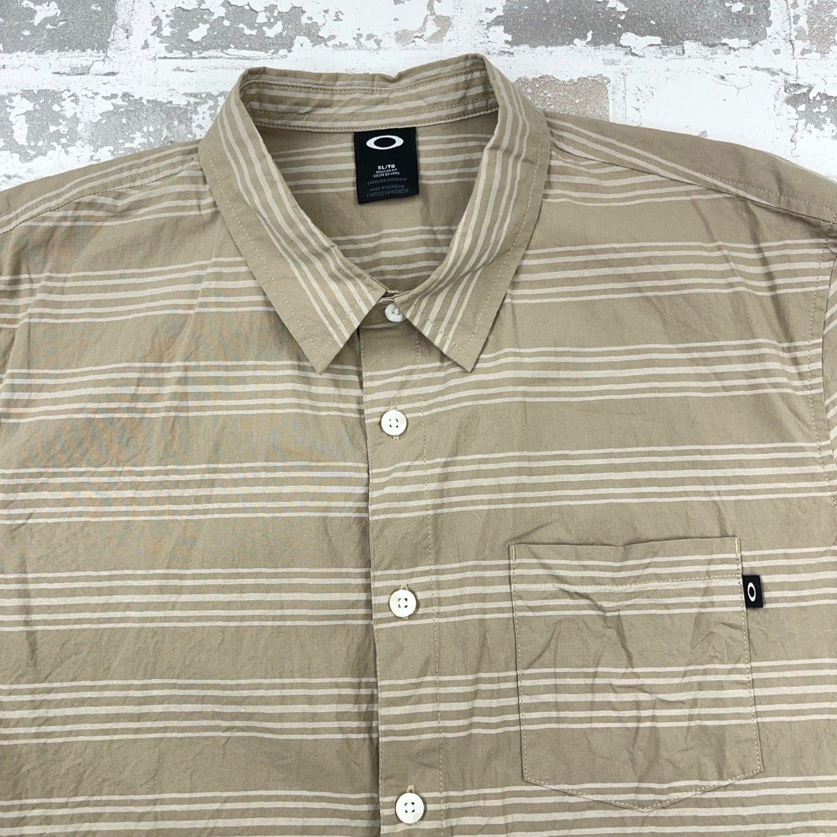 Oakley Oakley Shirt Men XL Brown Striped Button-Up Front Pocket Casual Shirt Size 46R - 4 Thumbnail