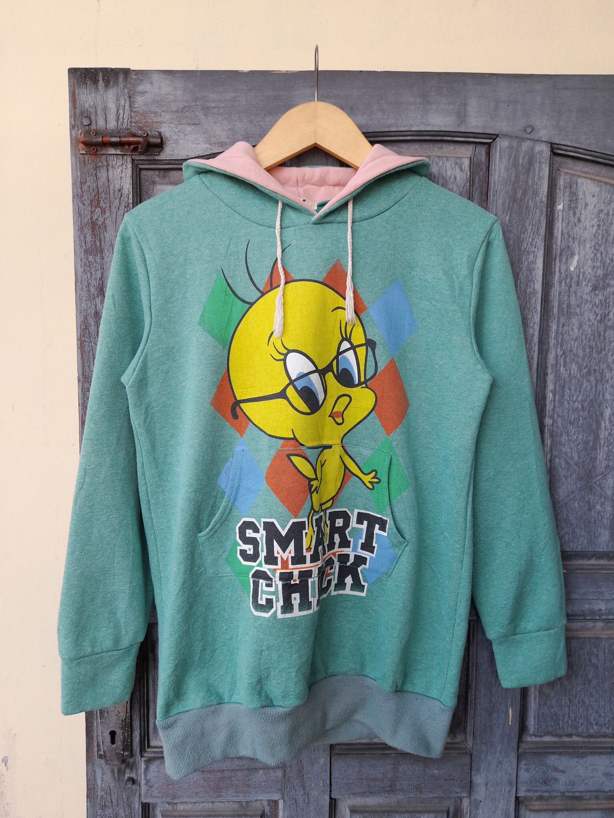 Japanese Brand Vintage Looney Tunes Tweety Hoodie “Smart Chick” Green Pink Size US M / EU 48-50 / 2 - 1 Thumbnail