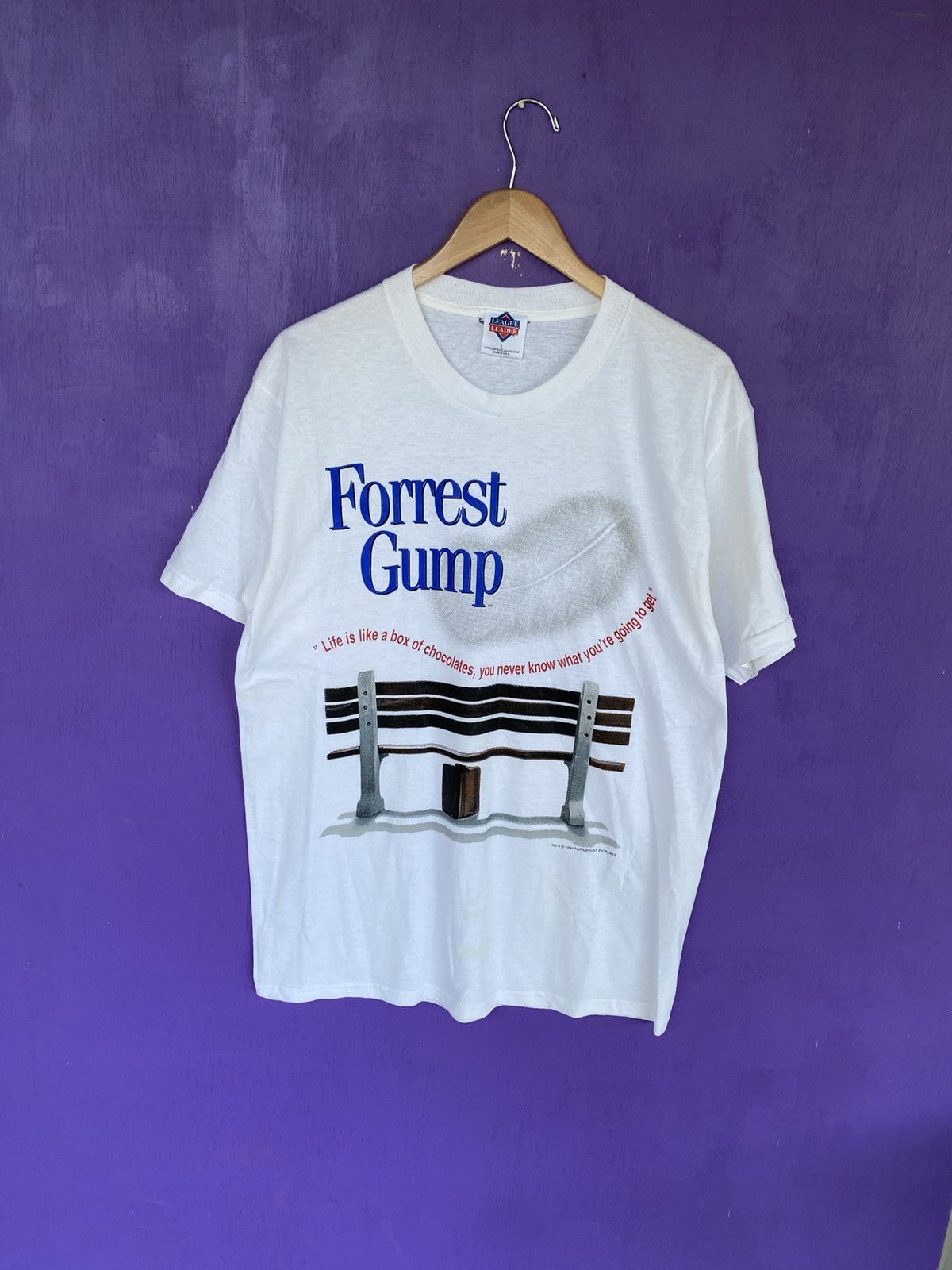 Vintage 1991 Forrest Gump bench movie promo t-shirt