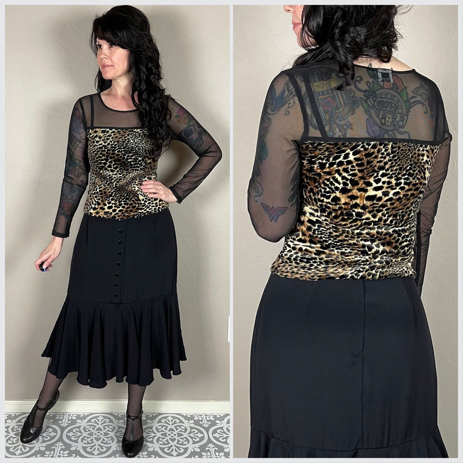 Vintage Vintage 1990s Mesh Cheetah Print Long Sleeve Top Size XS / US 0-2 / IT 36-38 - 1 Thumbnail
