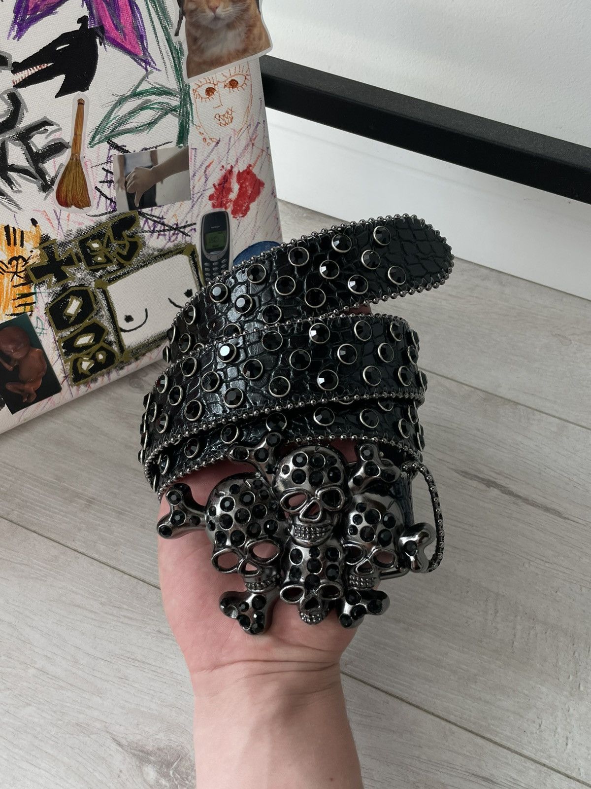 Japanese Brand Vintage Y2K Skull Japanese Black Strasses Style Belt Size ONE SIZE - 2 Thumbnail