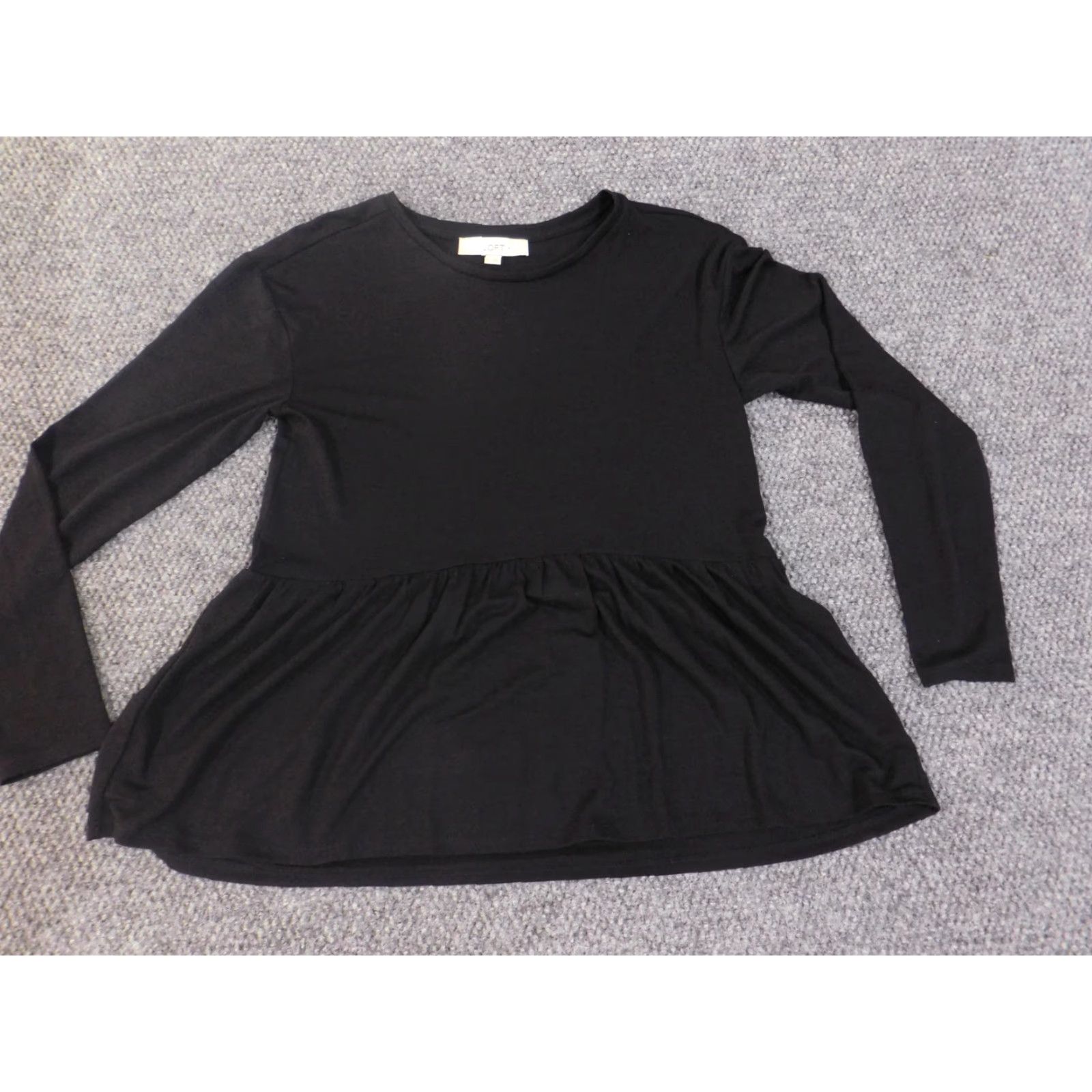 Loft LOFT Shirt Womens XS Black Long Sleeve Peplum Top Stretch Rayon Blend Casual Blouse Crew Neck Ruffle Solid Size XS / US 0-2 / IT 36-38 - 4 Thumbnail
