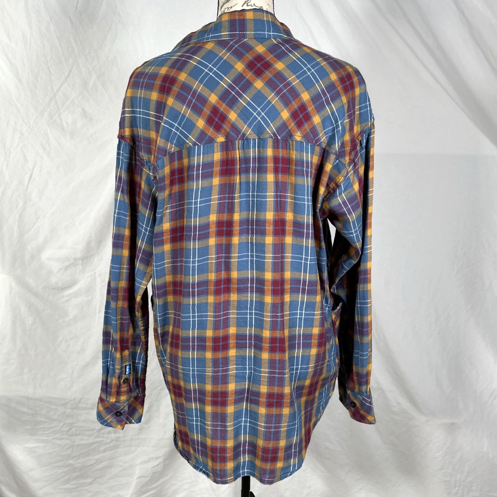KAVU KAVU Womens Medium Blue Yellow Plaid Flannel Long Sleeve Tunic Shirt with Pockets Size M / US 6-8 / IT 42-44 - 3 Thumbnail