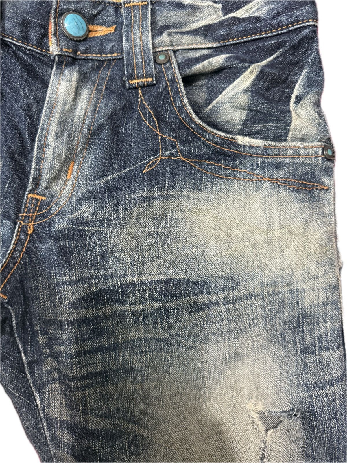 Japan Brand Super Flare Distres Ripped Denim Edwin Bull Head