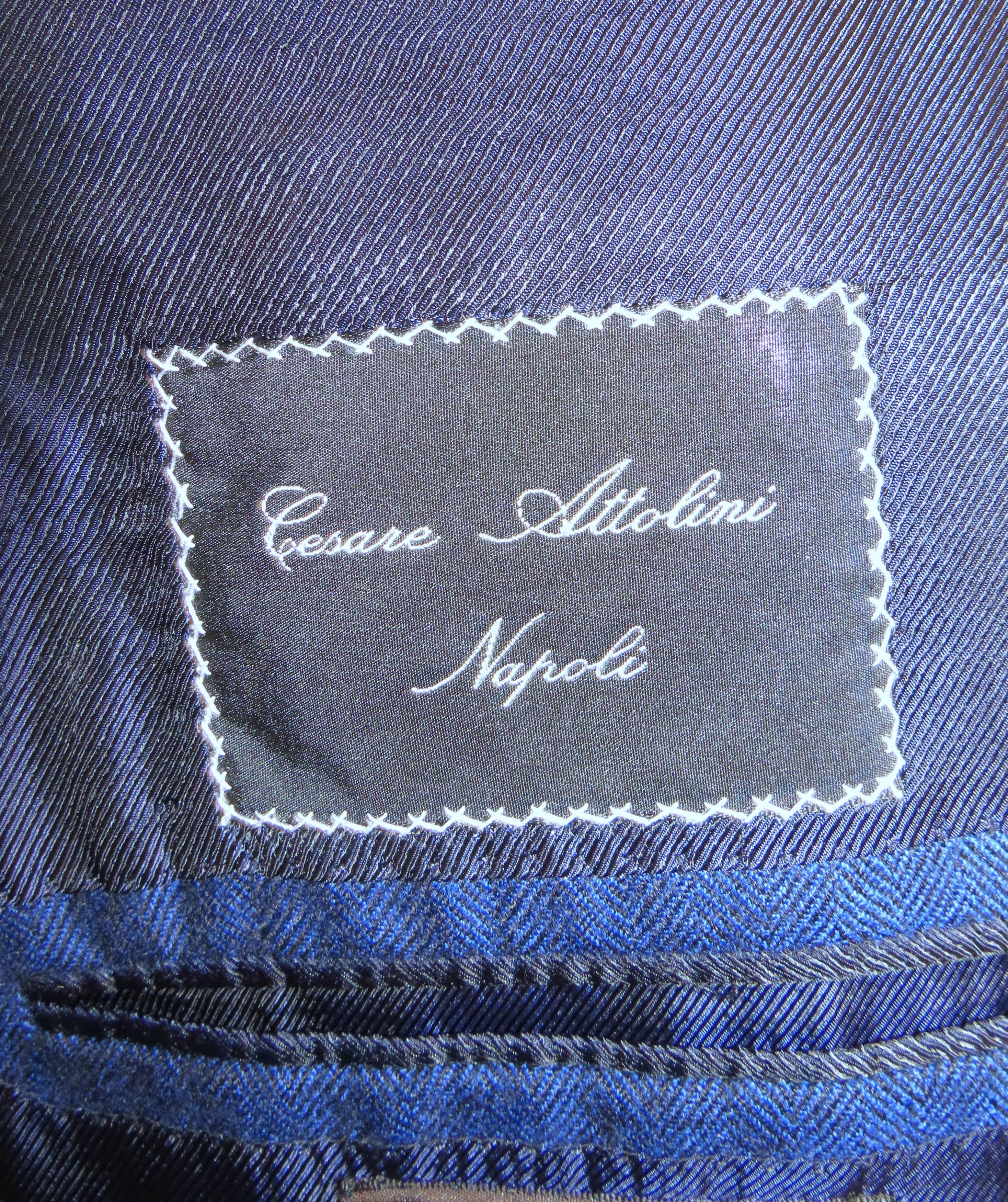 Cesare Attolini 100% Cashmere Blue Herringbone Three Button Sport Coat 46R Size 46R - 16 Thumbnail