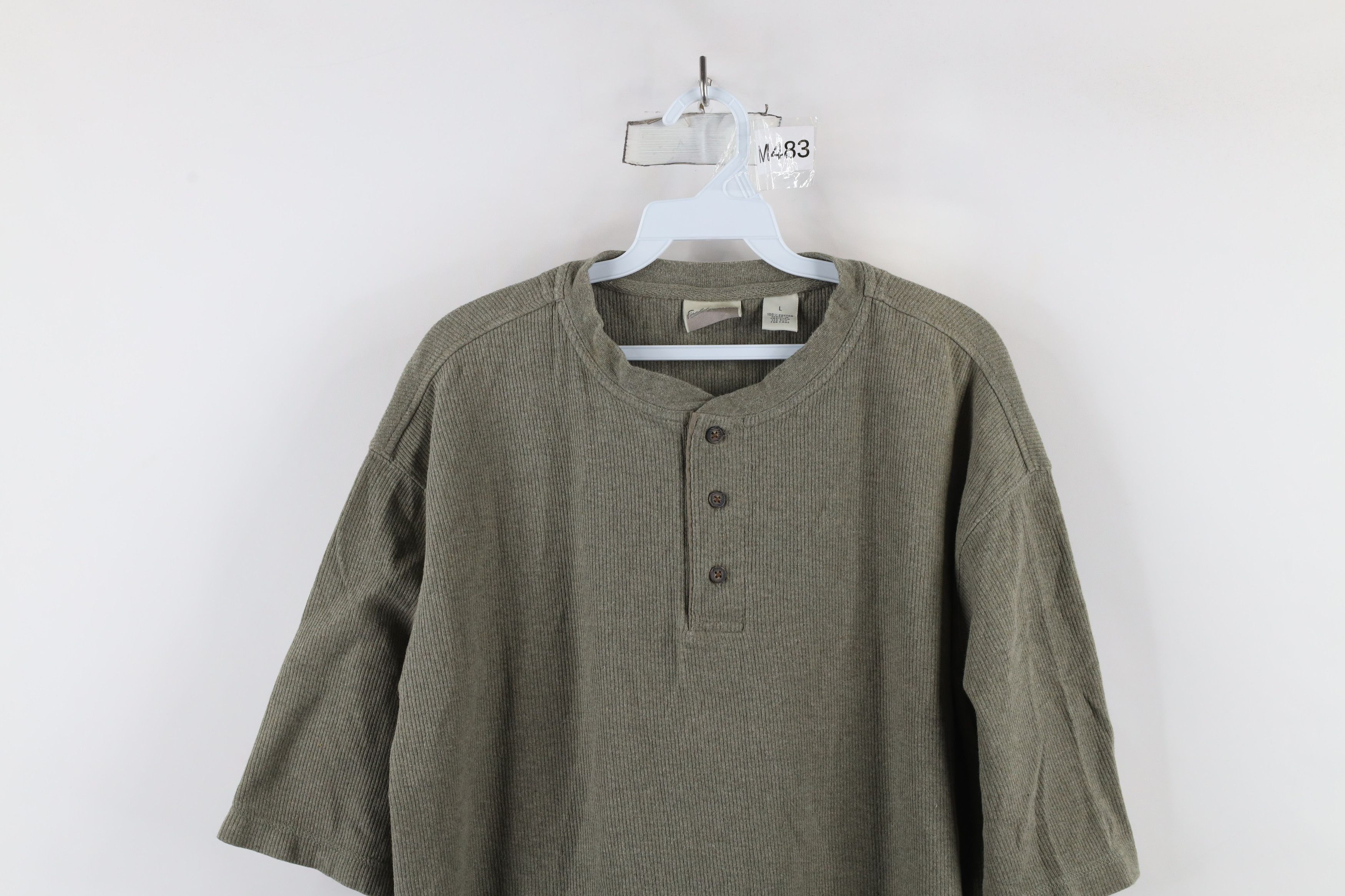 Vintage Vintage 90s Streetwear Ribbed Knit Henley T-Shirt Green Size US L / EU 52-54 / 3 - 2 Thumbnail