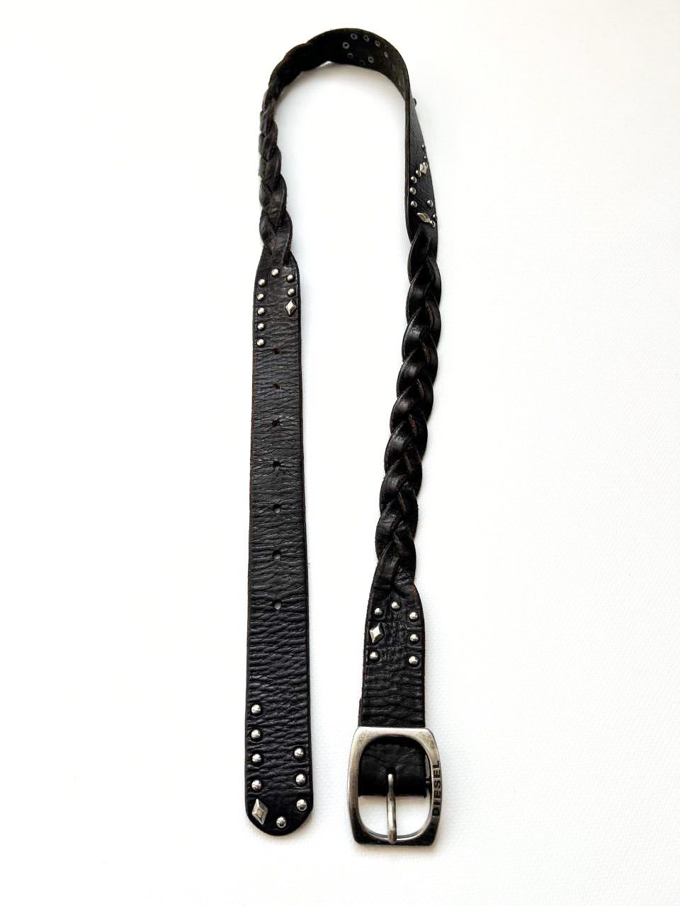 Diesel archive Diesel crazy pleated leather studded punk rivet belt Size ONE SIZE - 2 Thumbnail