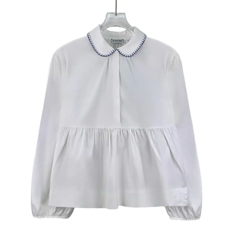 Burberry Burberry White Cotton Women's Shirt with Blue Details Size L / US 10 / IT 46 - 1 Thumbnail