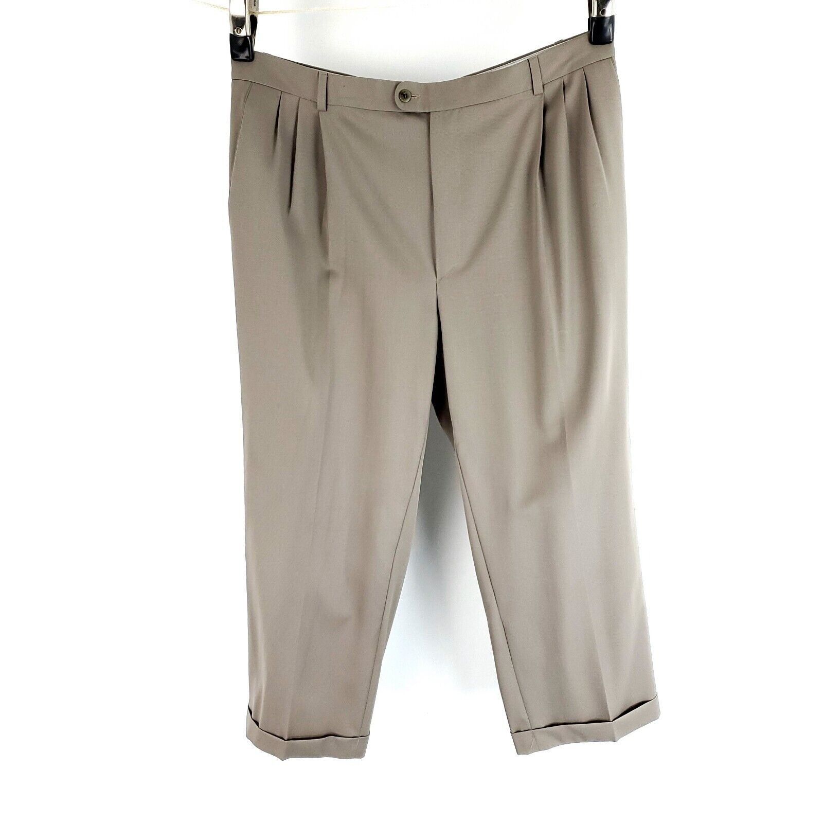 Zanella Zanella Alter Wool Dress Pants 38/28 Beige Pleated Cuffed Hi Size 38R - 5 Thumbnail