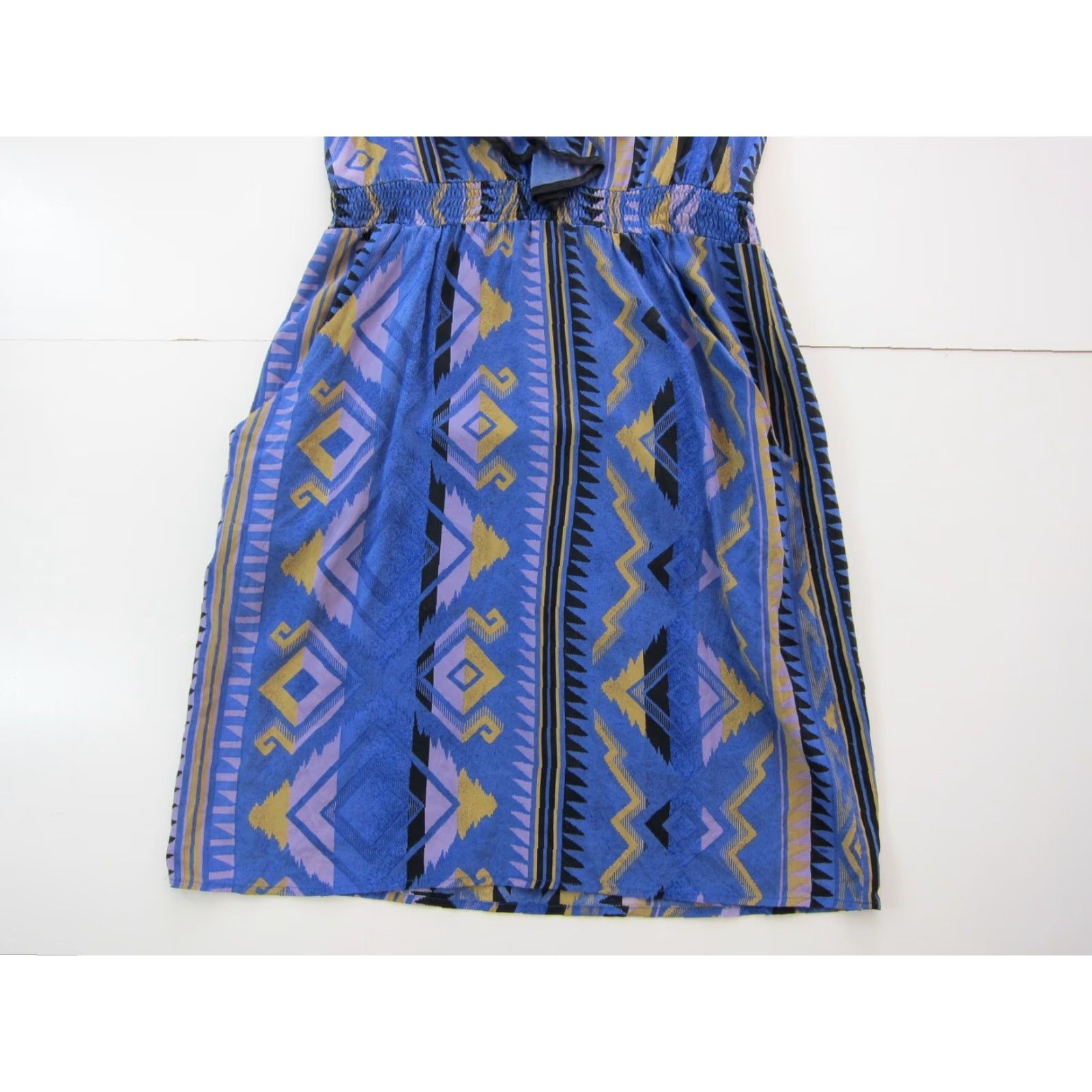 Vintage Yumi Kim 100% Silk Yellow Aztec Cap Sleeve Pocket Sheath Dress Small Size S / US 4 / IT 40 - 8 Thumbnail