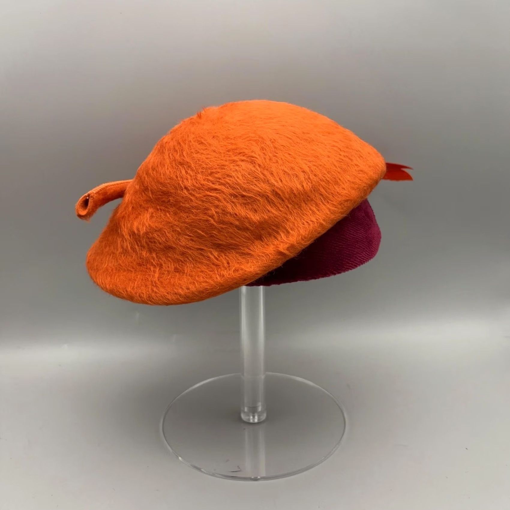 FELT VINTAGE Marcee Modes Hat Cloche Womens One Size Orange Wool Felt Feather 60s Size ONE SIZE - 3 Thumbnail