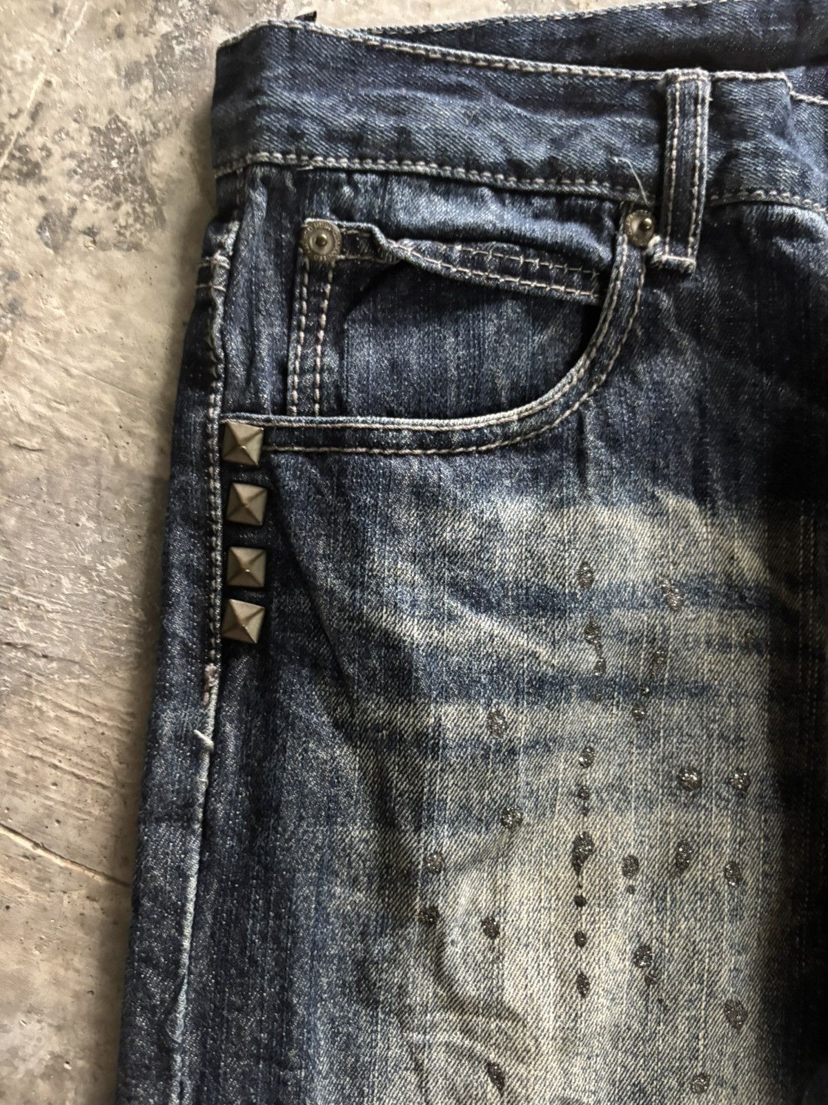 Hysteric Glamour DISTRESSED BACK&FORTH JAPANESE DENIM STUDDED GRUNGE SPLATTER Size US 33 - 8 Thumbnail