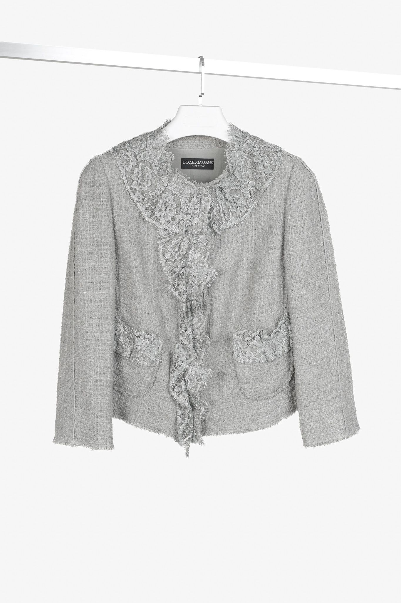 Dolce & Gabbana Dolce and Gabbana Grey Tweed Lace-Trim Suit Jacket Size M / US 6-8 / IT 42-44 - 1 Thumbnail