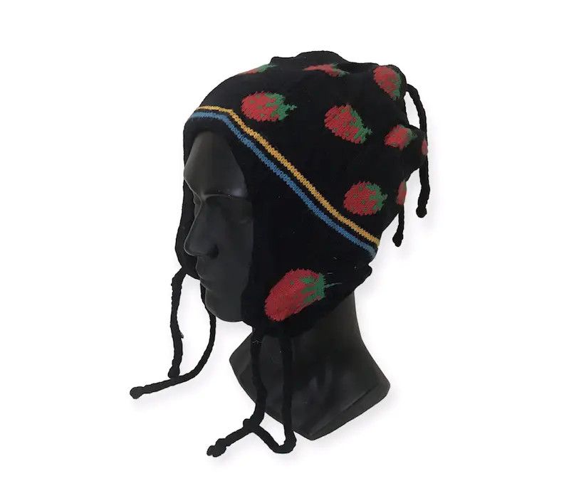image of Strawberry Design Earflap Beanie Hat, Men's