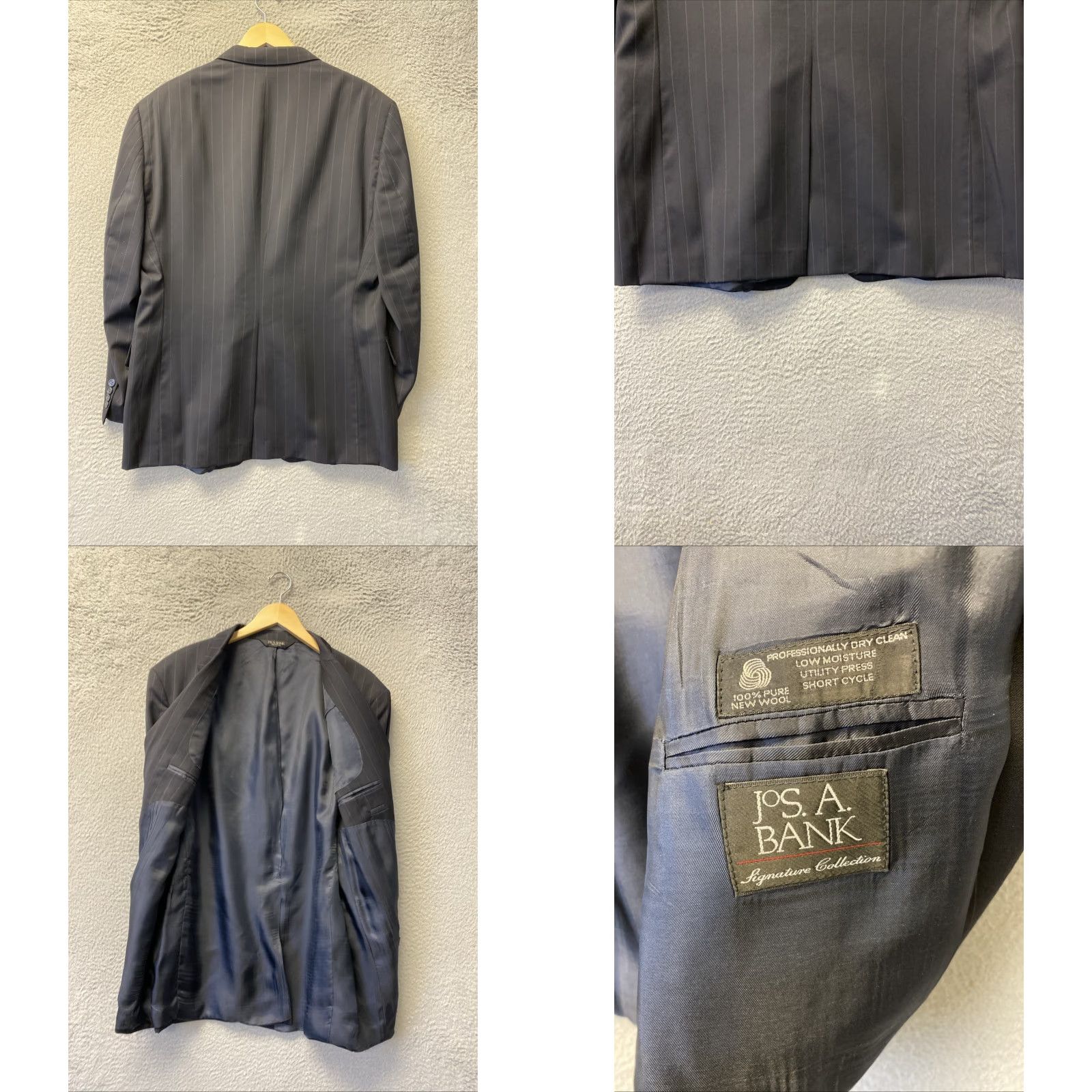 Jos. A. Bank JOS A BANK Blazer Jacket Men 46R Black Stripes Wool 2 Button 2 Vent Notch Lapel Short Regular" Size 46R - 8 Thumbnail