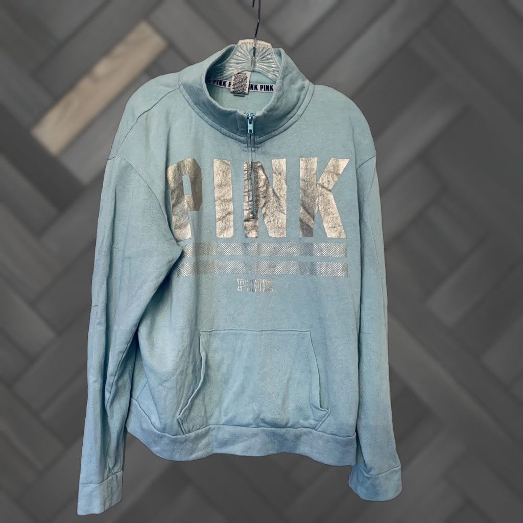 Victoria's Secret Victoria's Secret PINK Sweatshirt Womens Medium Blue 1/4 Zip Long Sleeve Pullover Activewear Set Blended Fabric Logo Zipper Size M / US 6-8 / IT 42-44 - 1 Thumbnail