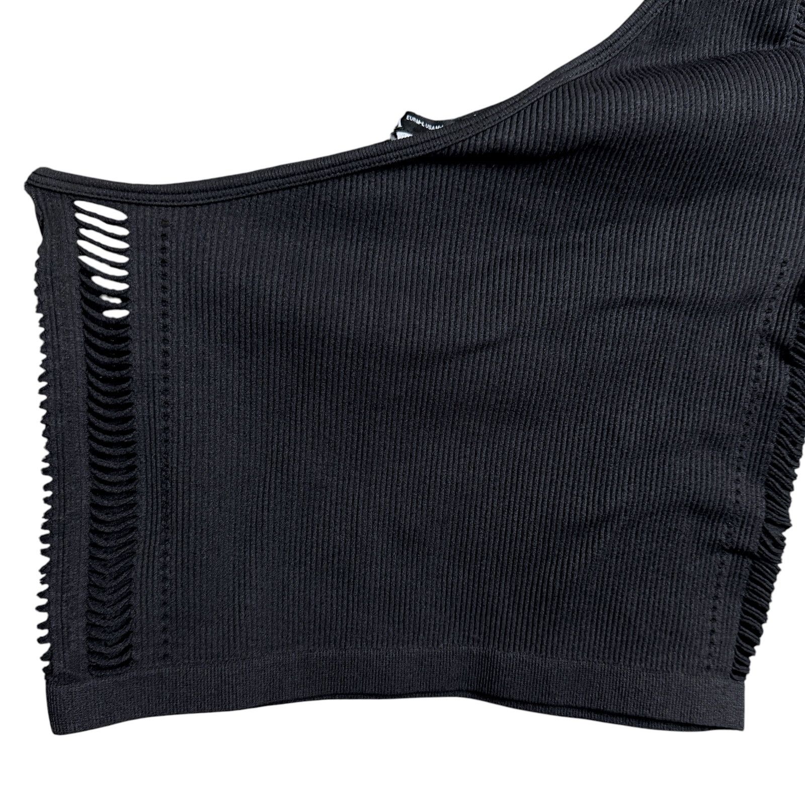 Zara Zara Women's Black Rib Knit One Shoulder L/S Biker Top Size M / US 6-8 / IT 42-44 - 3 Thumbnail