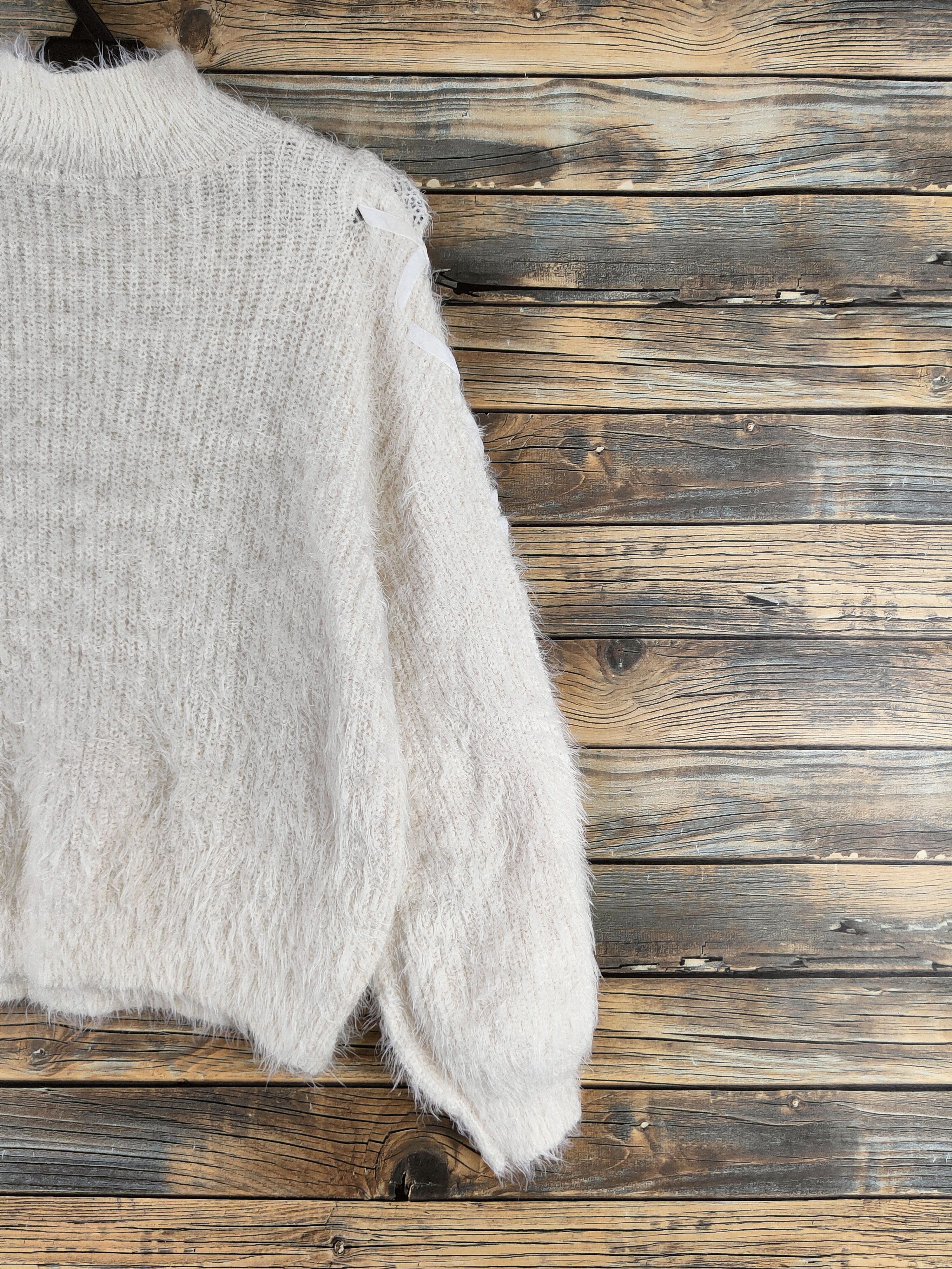 Japanese Brand DL Ingni Cream Fur Mohair Knitwear #46-548 Size M / US 6-8 / IT 42-44 - 9 Thumbnail