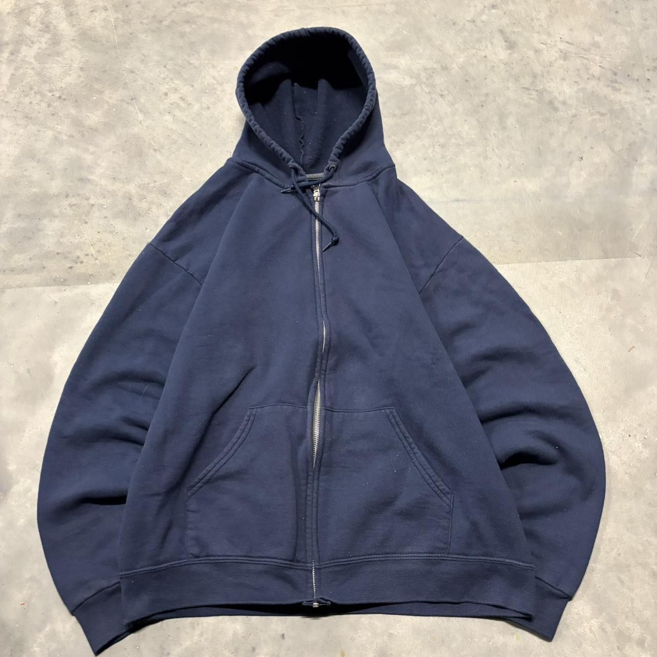 Japanese Brand × Vintage Crazy Vintage Y2K/2000s Navy Blue Blank Russell Style Essential Zip Up Hoodie! Size US L / EU 52-54 / 3 - 1 Thumbnail