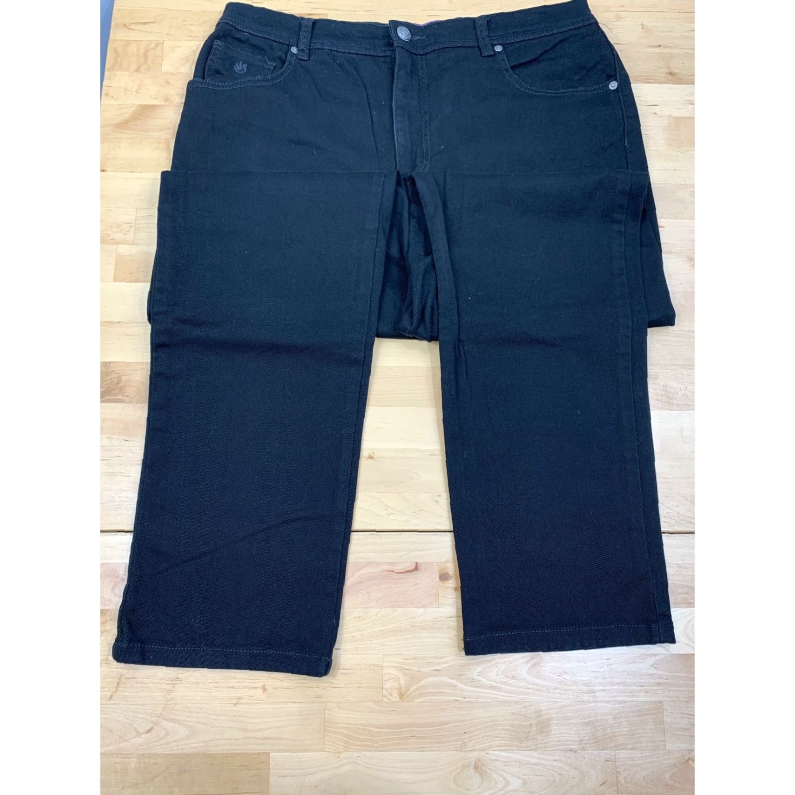 Gloria Vanderbilt Gloria Vanderbilt Amanda Jeans Womens 14 Black Denim Straight Regular Rise High 29.5in Belt Loops Pockets Zip Button Size 36" / US 14 / IT 50 - 2 Thumbnail