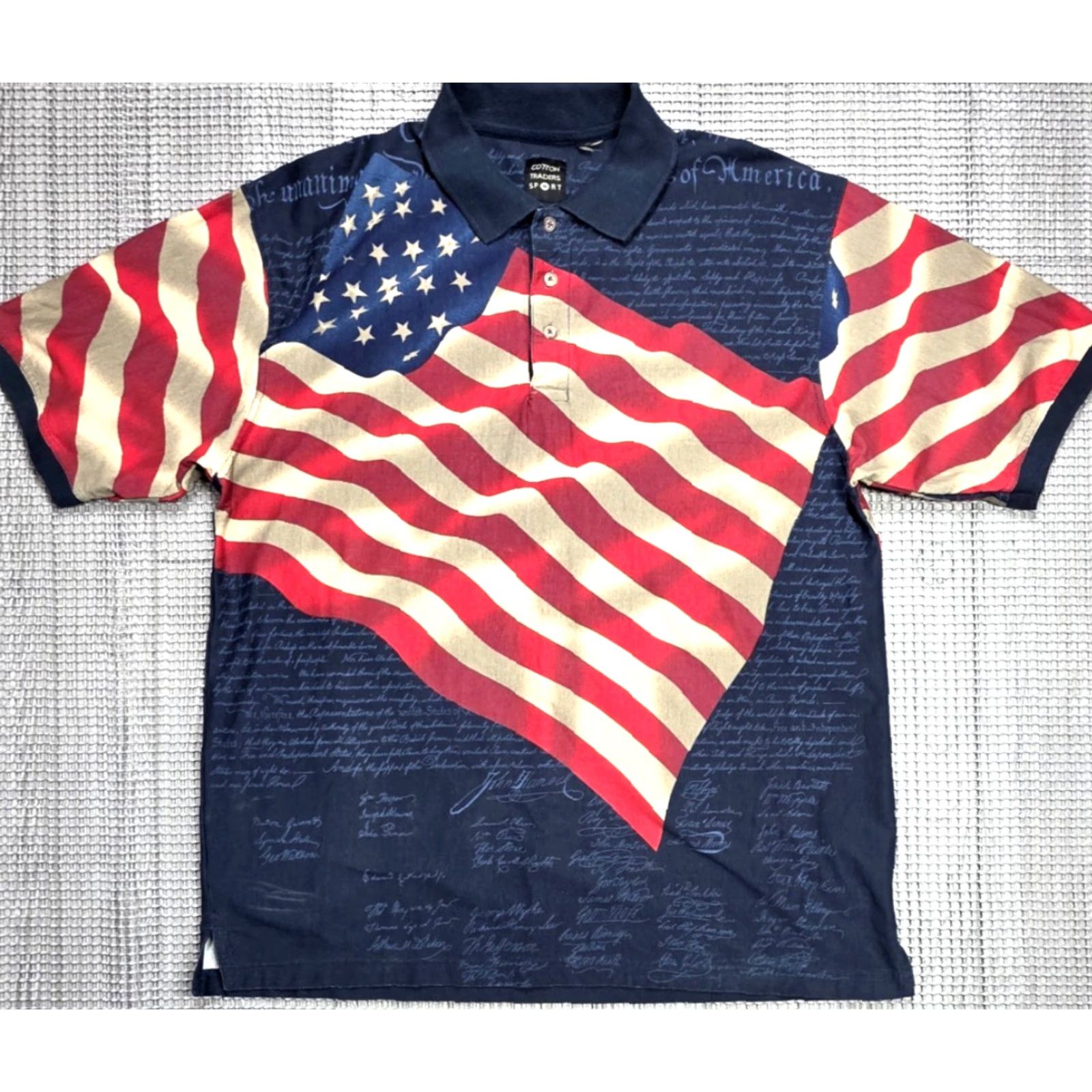 Cotton Traders Cotton Traders Sport Polo Shirt Men L Red White Blue Allover American Patriotic 4th of July Flag Casual Polo Shirt Men L to 4th of July Mens Size US L / EU 52-54 / 3 - 3 Thumbnail