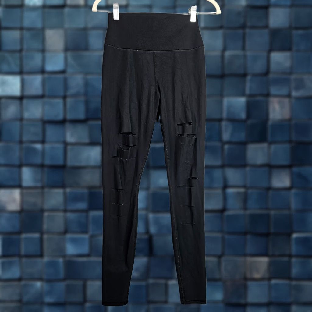 Alo ALO Yoga Black High Waist Ripped Warrior Legging S Women Skinny Size S Leggings Activewear Casual Size 28" / US 6 / IT 42 - 1 Thumbnail
