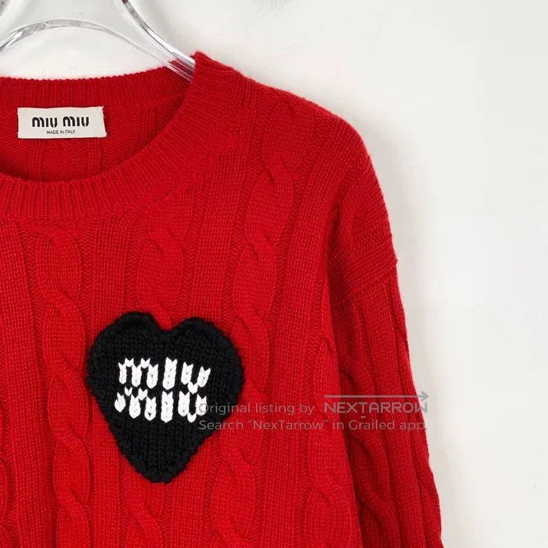 Miu Miu Miu Miu Red Logo Heart Sweater. Size US M / EU 48-50 / 2 - 3 Thumbnail