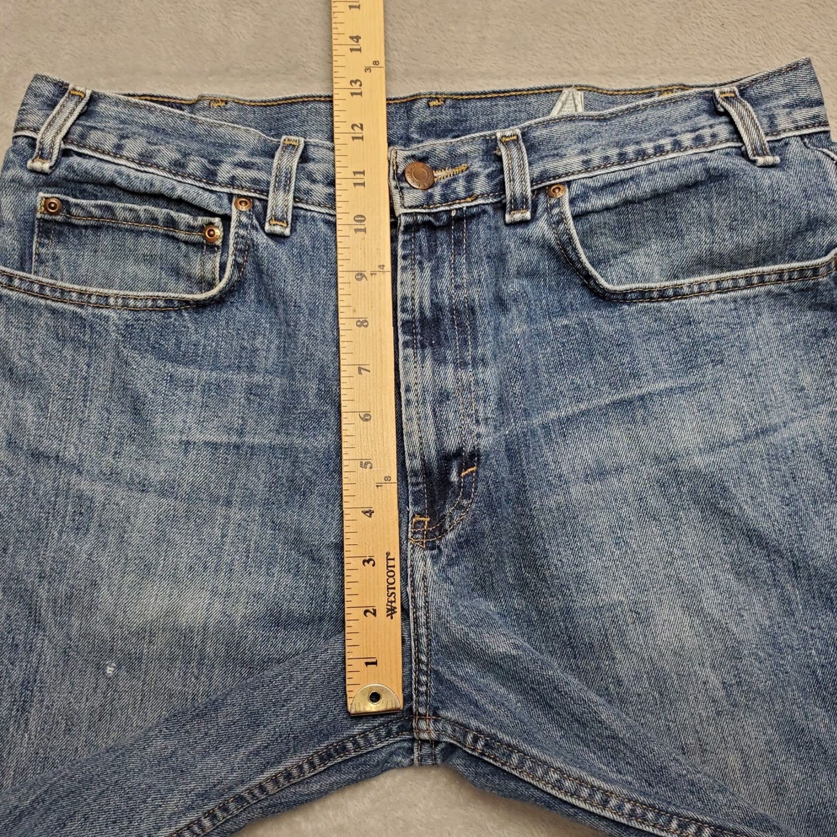 Denime Cutoff Shorts Men 34x8 Blue Denim Faded Grunge 100% Cotton Casual Bermuda Jorts Shirt (Blue) Mens 34in Waist Pocket Design 5-Pocket Denim Size US 34 / EU 50 - 4 Thumbnail