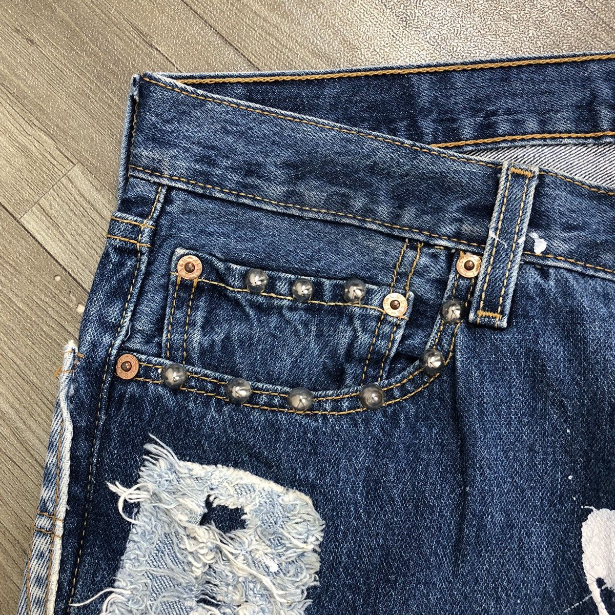 Levi's 90s Vintage Levis 501 USA Rework Painted Custom Blue Jeans Size US 34 / EU 50 - 6 Thumbnail