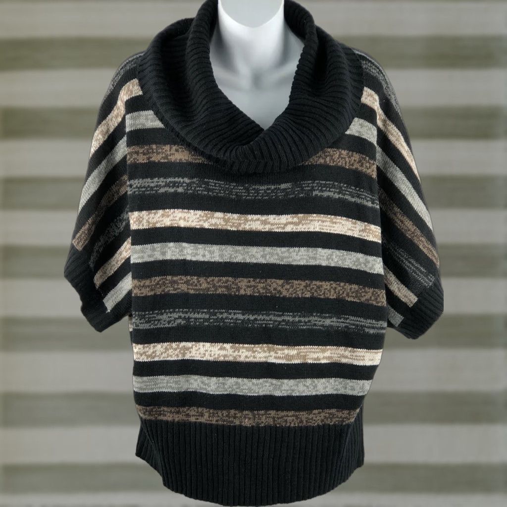 Faded Glory Faded Glory XL Cowl Neck Sweater Dolman Sleeve Striped Black/Brown Knit Pullover Women Casual Workwear Size XL Size XL / US 12-14 / IT 48-50 - 1 Thumbnail