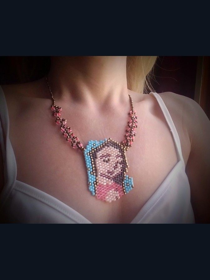 Handmade Necklace Beaded Virgin Mary Guadalupe Christian Jewelry Size ONE SIZE - 3 Thumbnail