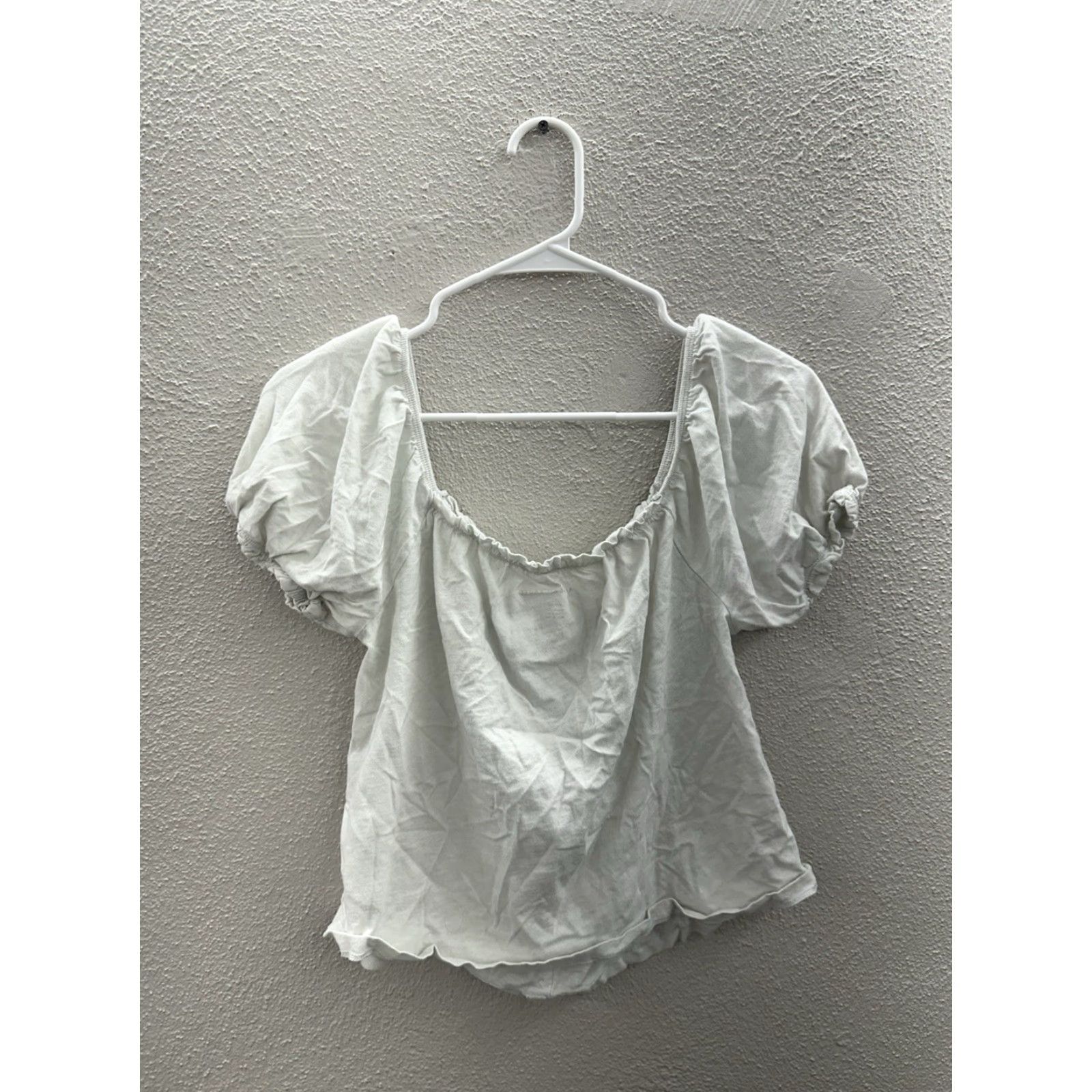 American Eagle Outfitters American Eagle Womens Blouse White Short Puff Sleeve Button Up Size Small Knit 100% Cotton Regular Womens Size 28" / US 6 / IT 42 - 7 Thumbnail