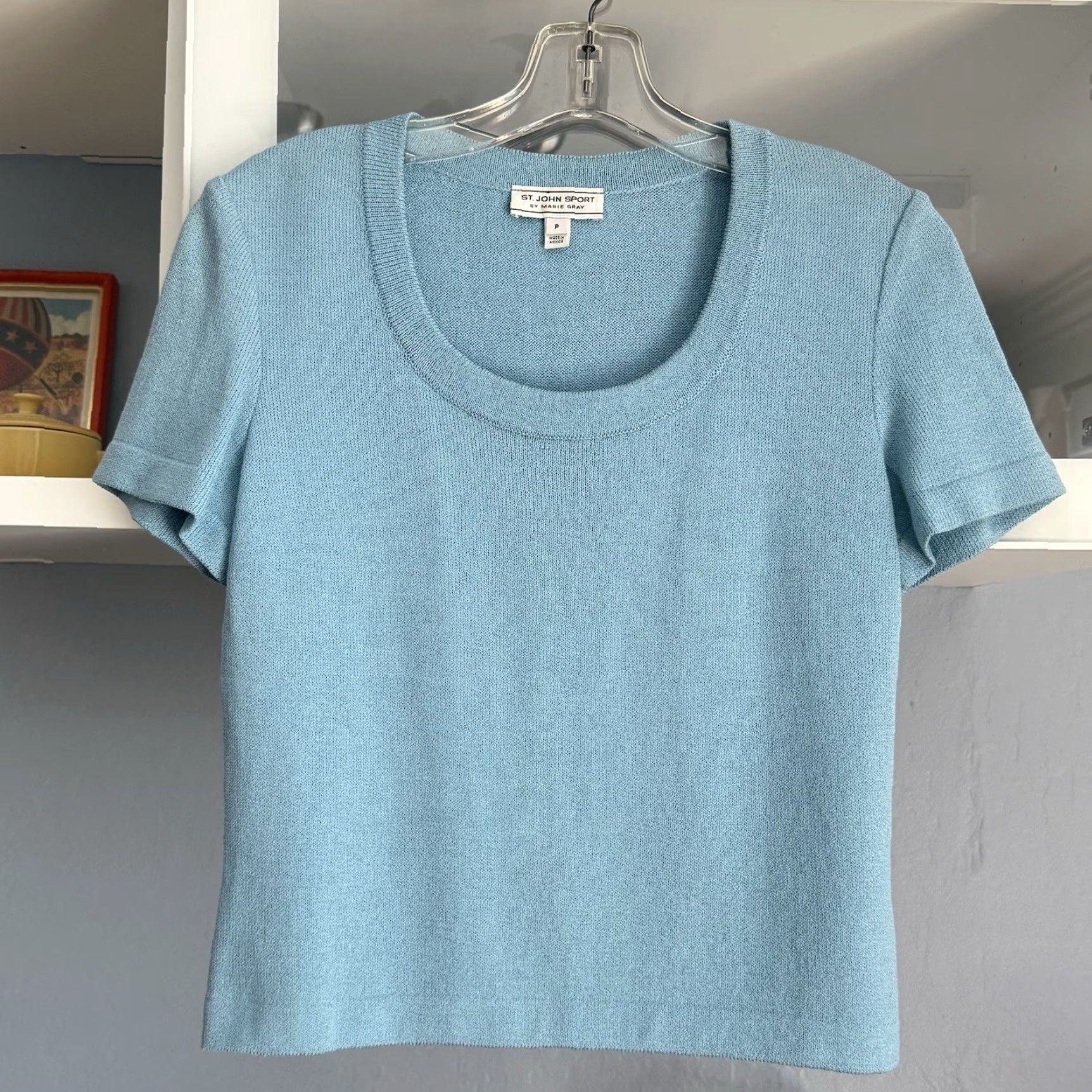 St. John VINTAGE St. John Sport Wool Scoop Neck Sweater Top Blue PS Short Sleeve Women Pullover Shirt Size S / US 4 / IT 40 - 7 Thumbnail